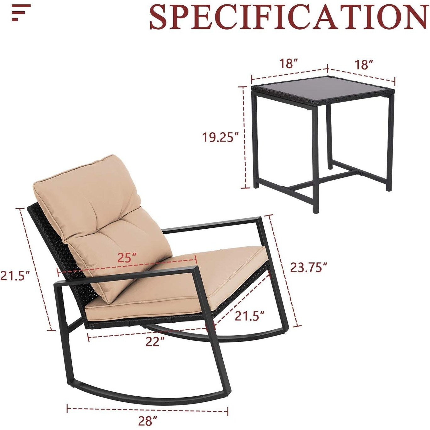 Ensemble de bistro à balançoire de patio extérieur SUNCROWN en métal noir, 3 pièces