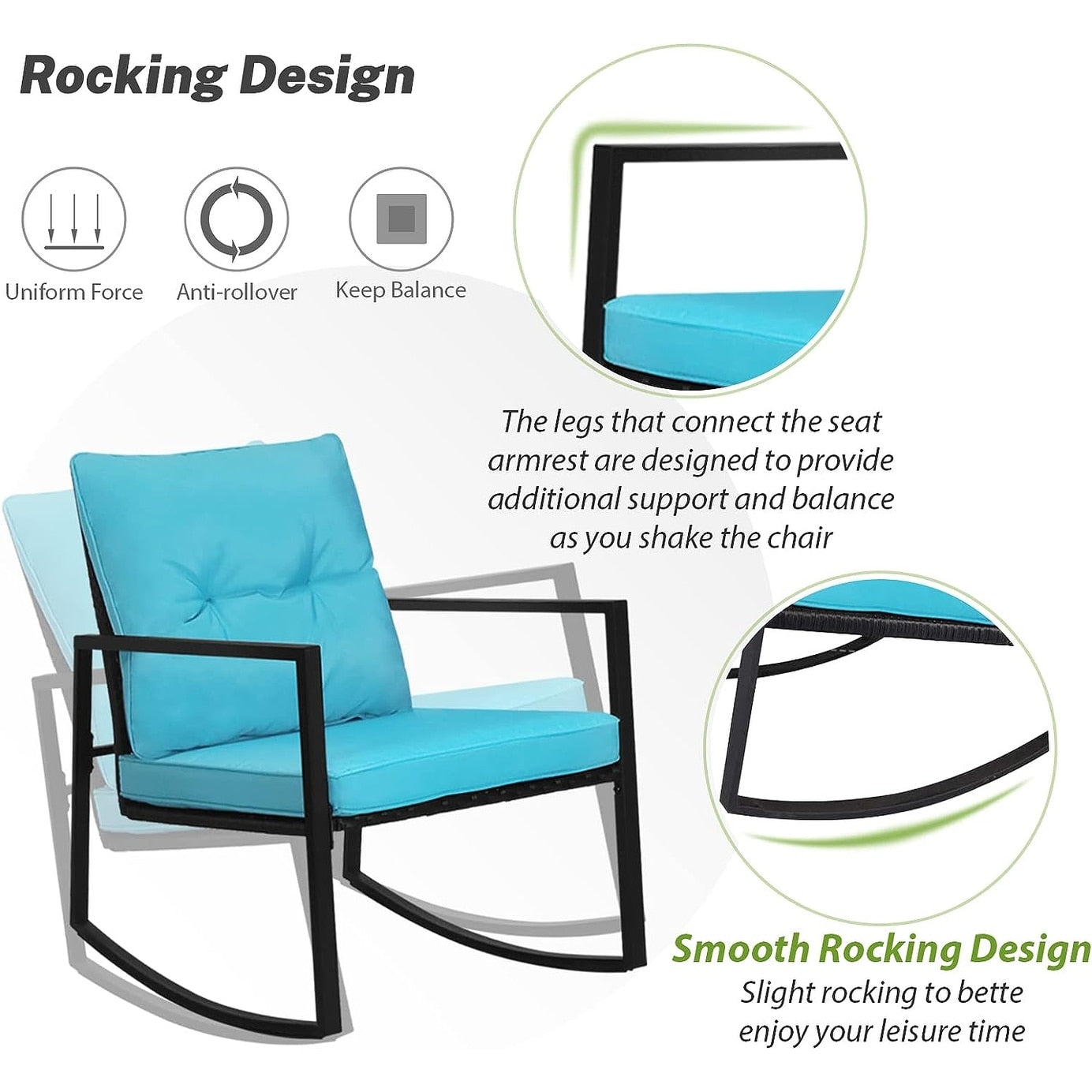 Ensemble de bistro à balançoire de patio extérieur SUNCROWN en métal noir, 3 pièces