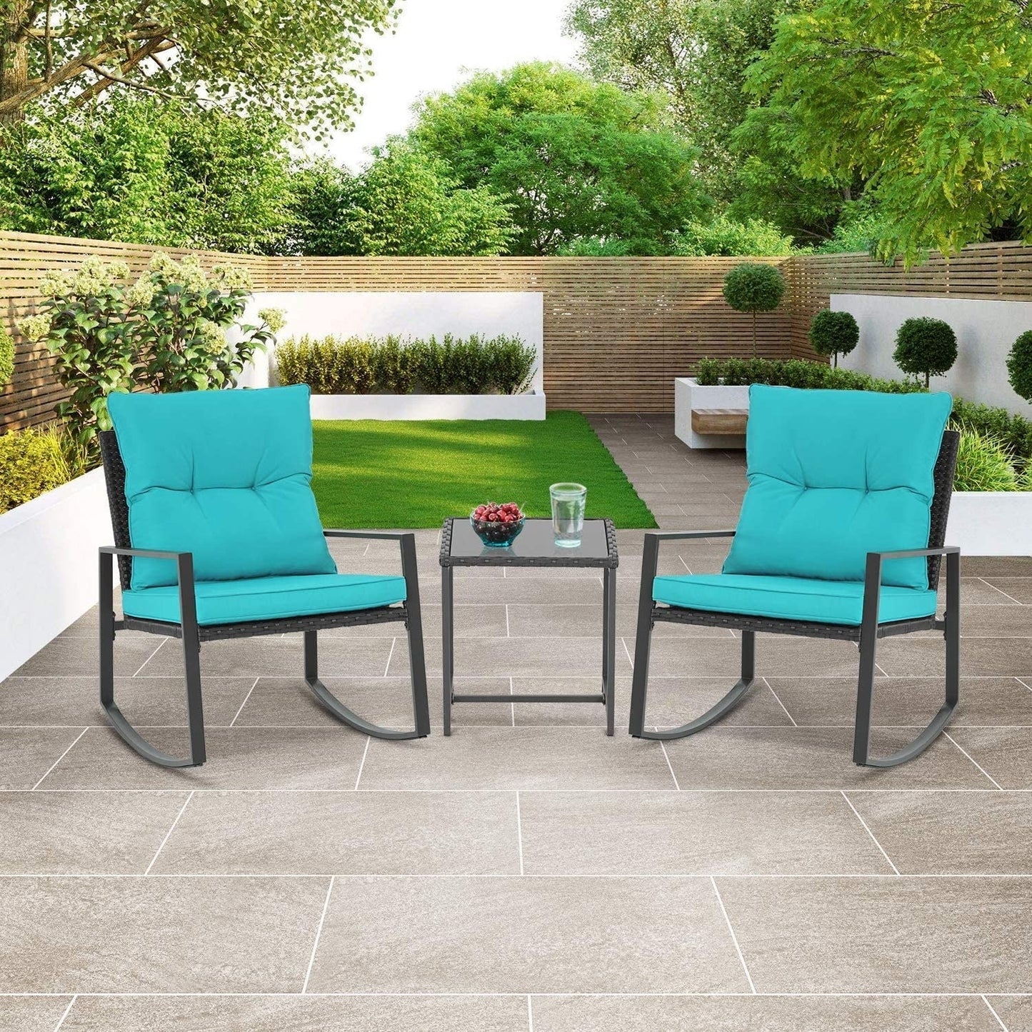 Ensemble de bistro à balançoire de patio extérieur SUNCROWN en métal noir, 3 pièces