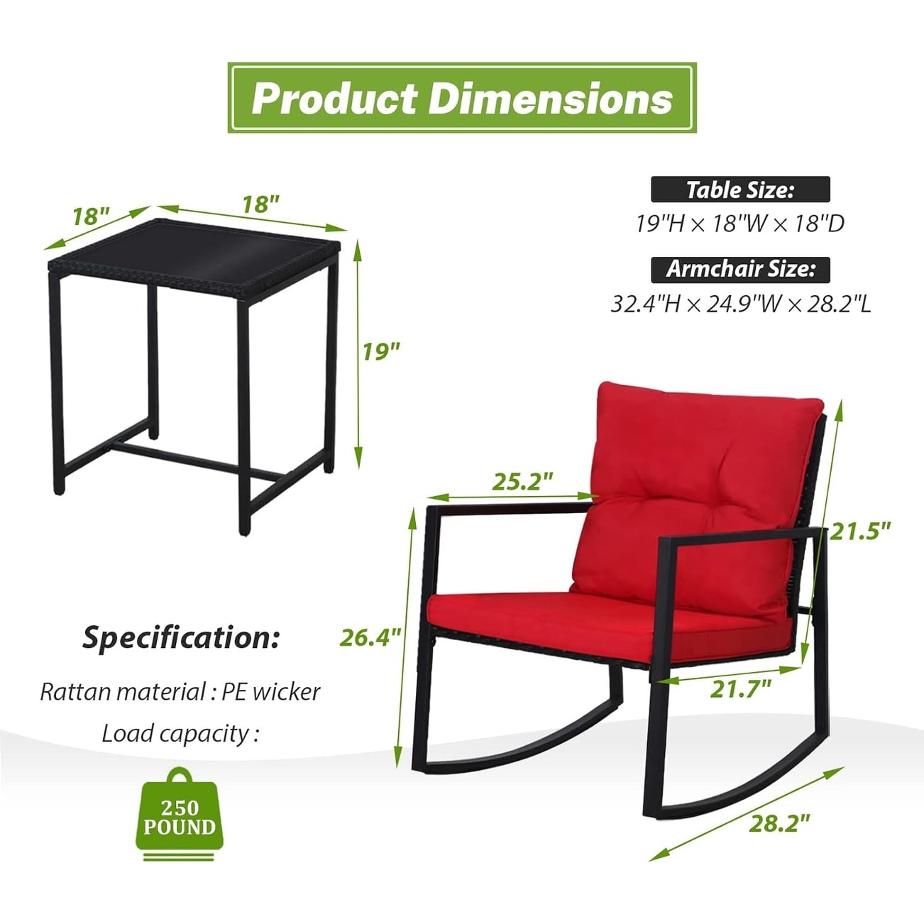 Ensemble de bistro à balançoire de patio extérieur SUNCROWN en métal noir, 3 pièces