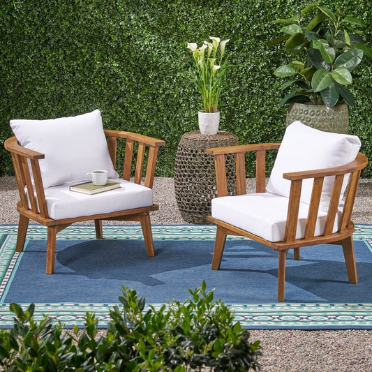 Fauteuils de jardin en bois d'acacia Sedona avec coussins (lot de 2) de Christopher Knight Home
