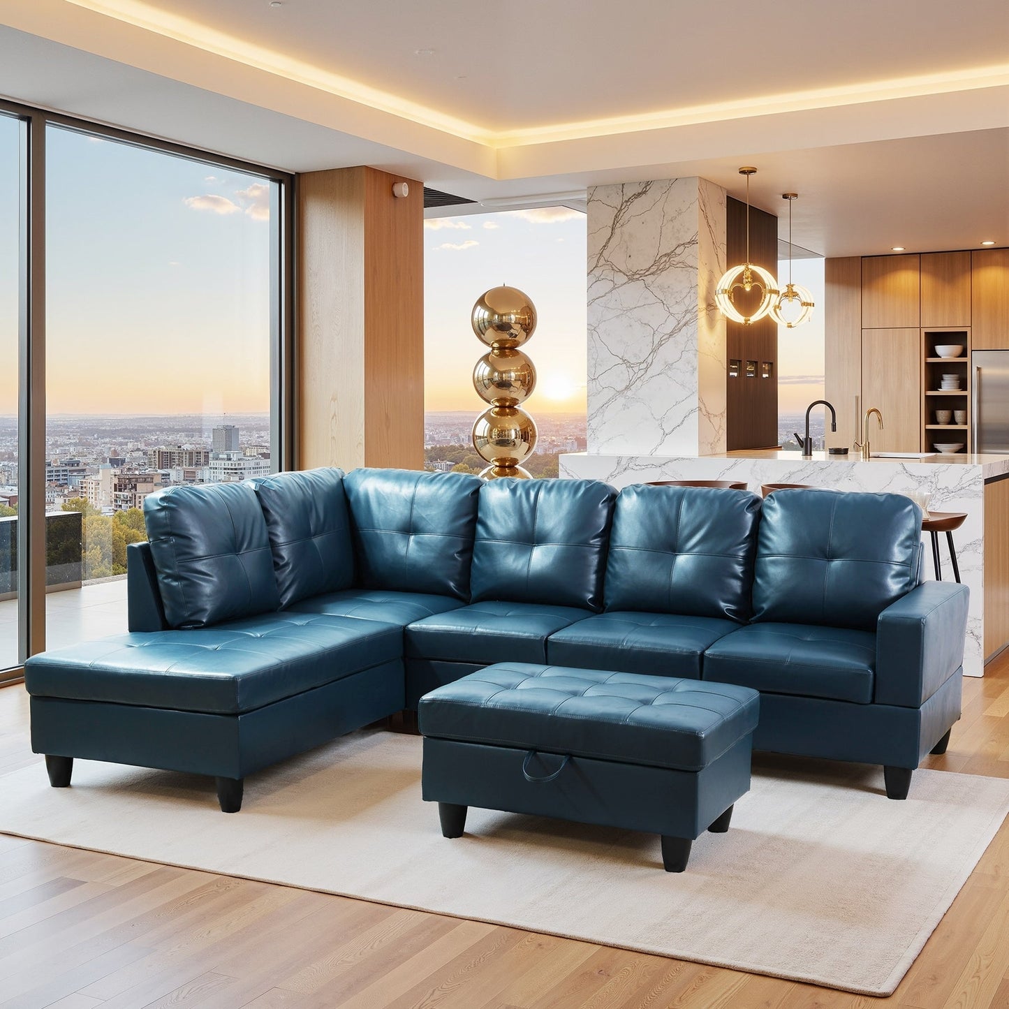 Ensemble de canapé semi-cuir synthétique PU 3 pièces pour salon