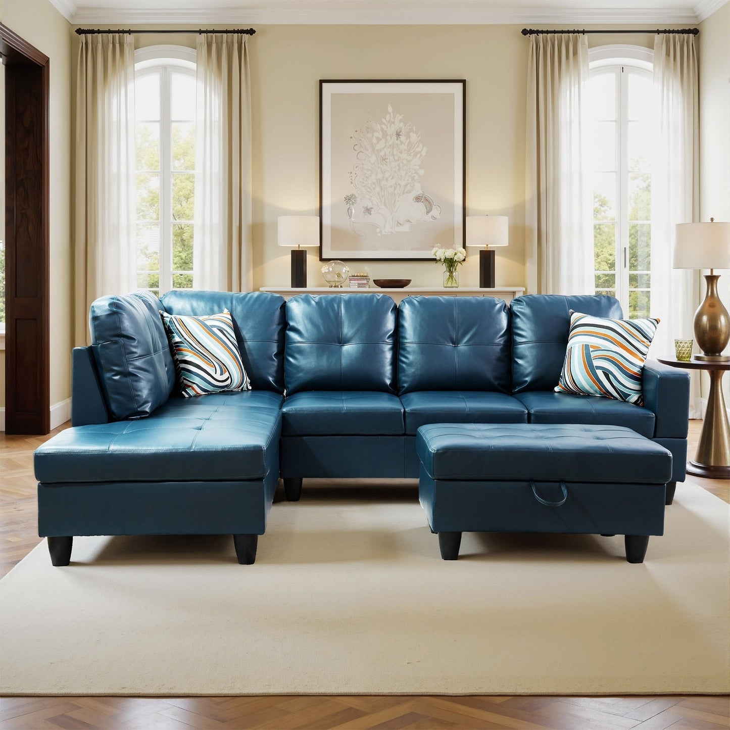 Ensemble de canapé semi-cuir synthétique PU 3 pièces pour salon