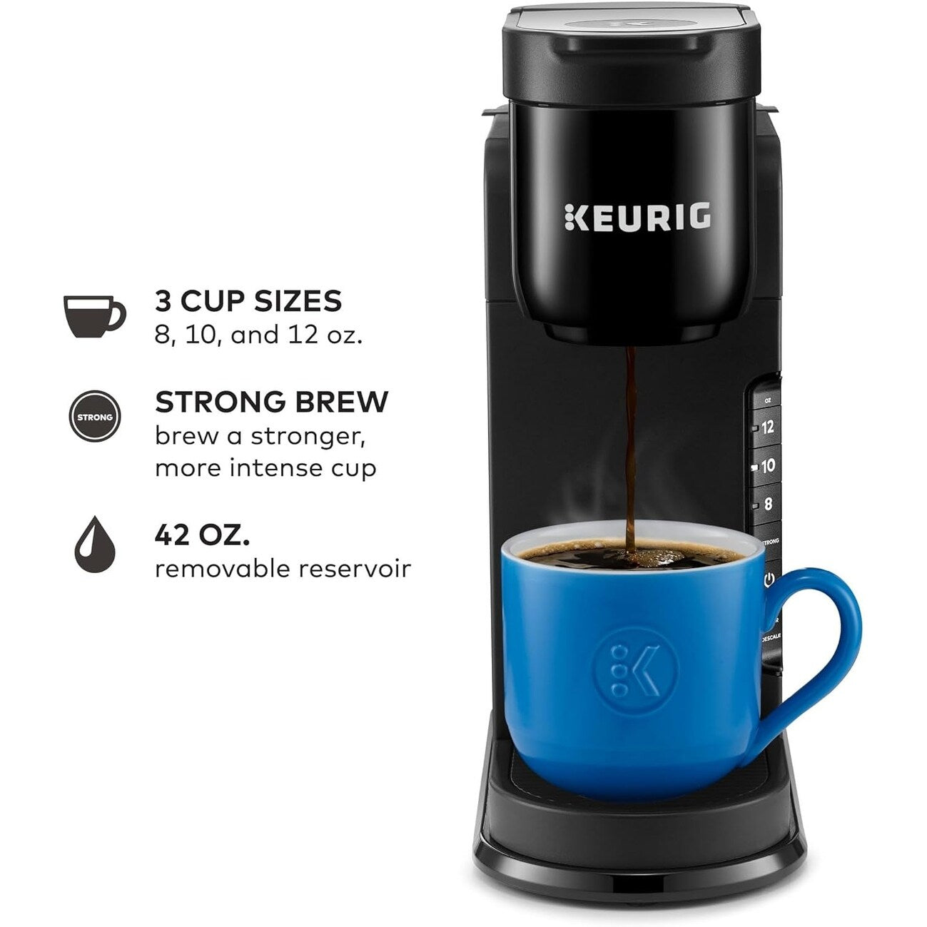 Machine à café à dosettes K-Cup, 3 tailles de tasse, café fort, réservoir de 42 oz, noir