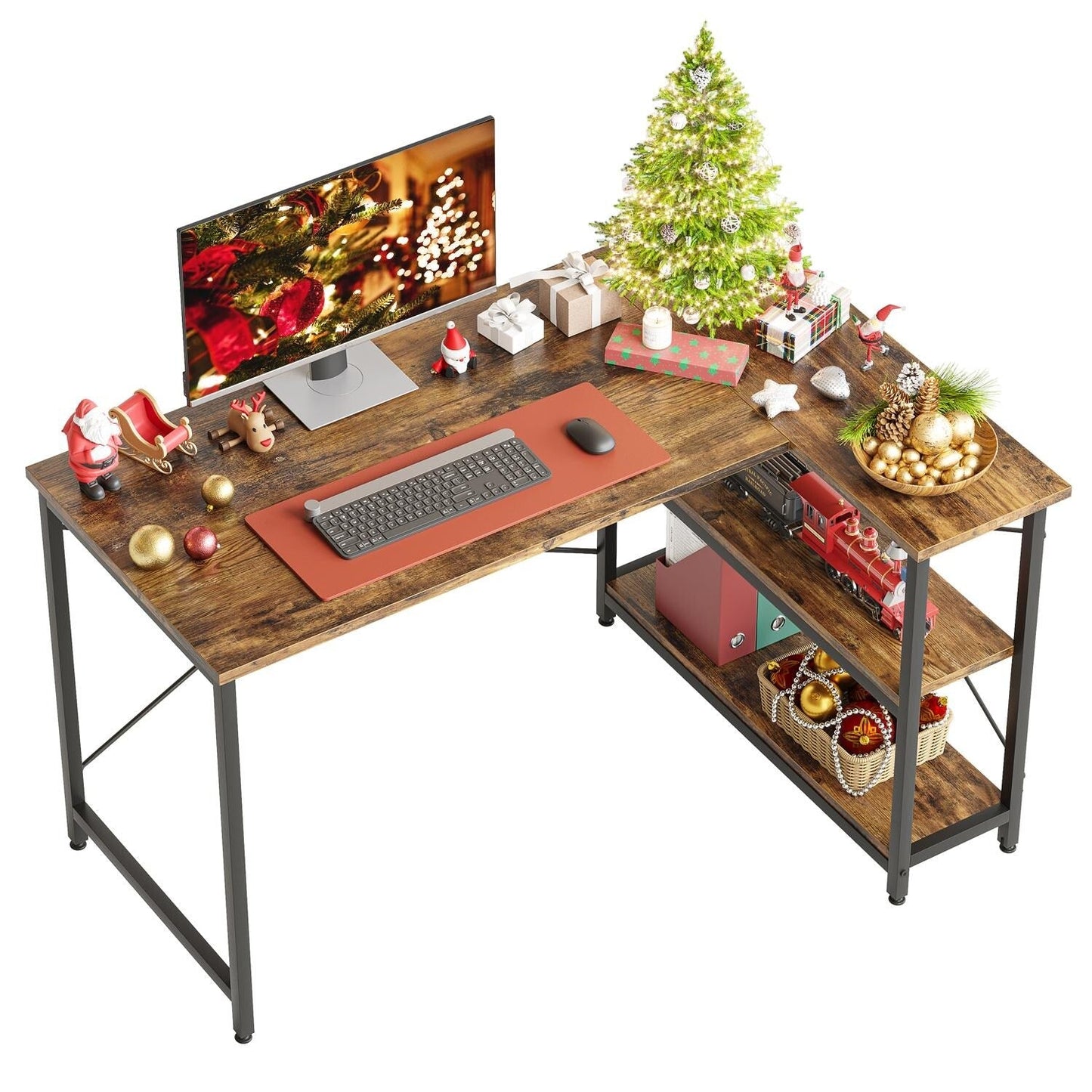 Bureau en forme de L avec étagères de rangement, bureau d'ordinateur d'angle.