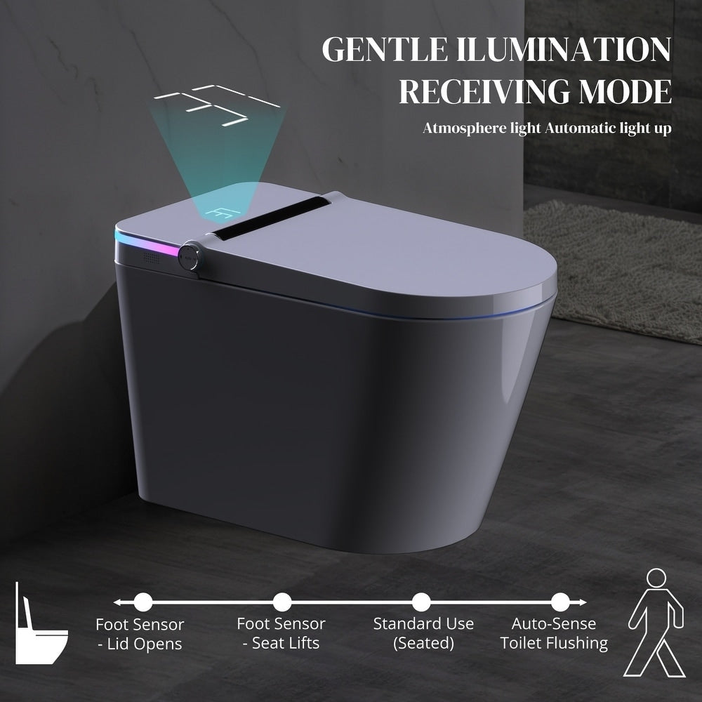 Toilettes intelligentes, Bidet à une pièce pour salles de bain, Toilettes modernes allongées avec eau chaude, Double chasse d'eau automatique, Fonctionnement par capteur de pied