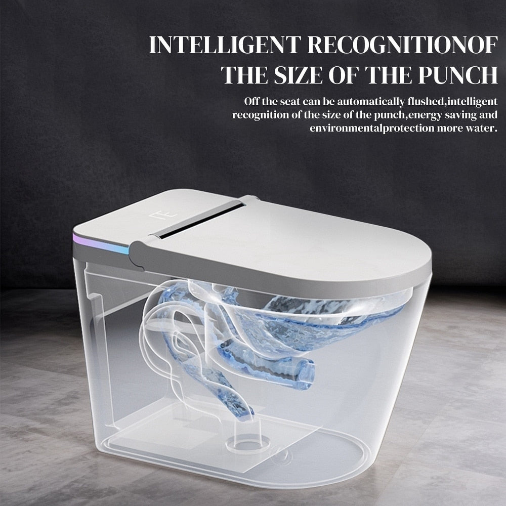 Toilettes intelligentes, Bidet à une pièce pour salles de bain, Toilettes modernes allongées avec eau chaude, Double chasse d'eau automatique, Fonctionnement par capteur de pied