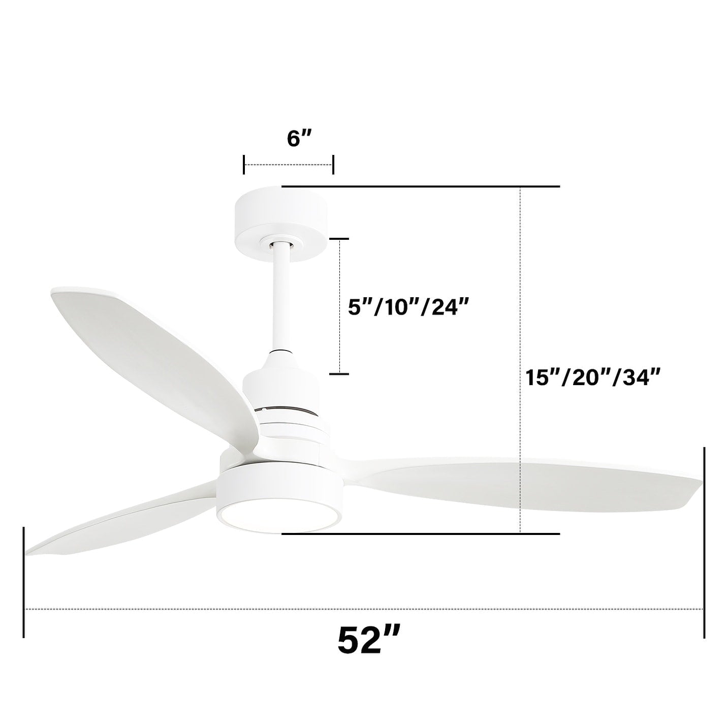 Ventilateur de plafond intérieur en bois Sofucor 52 avec télécommande, éclairage intégré en option.