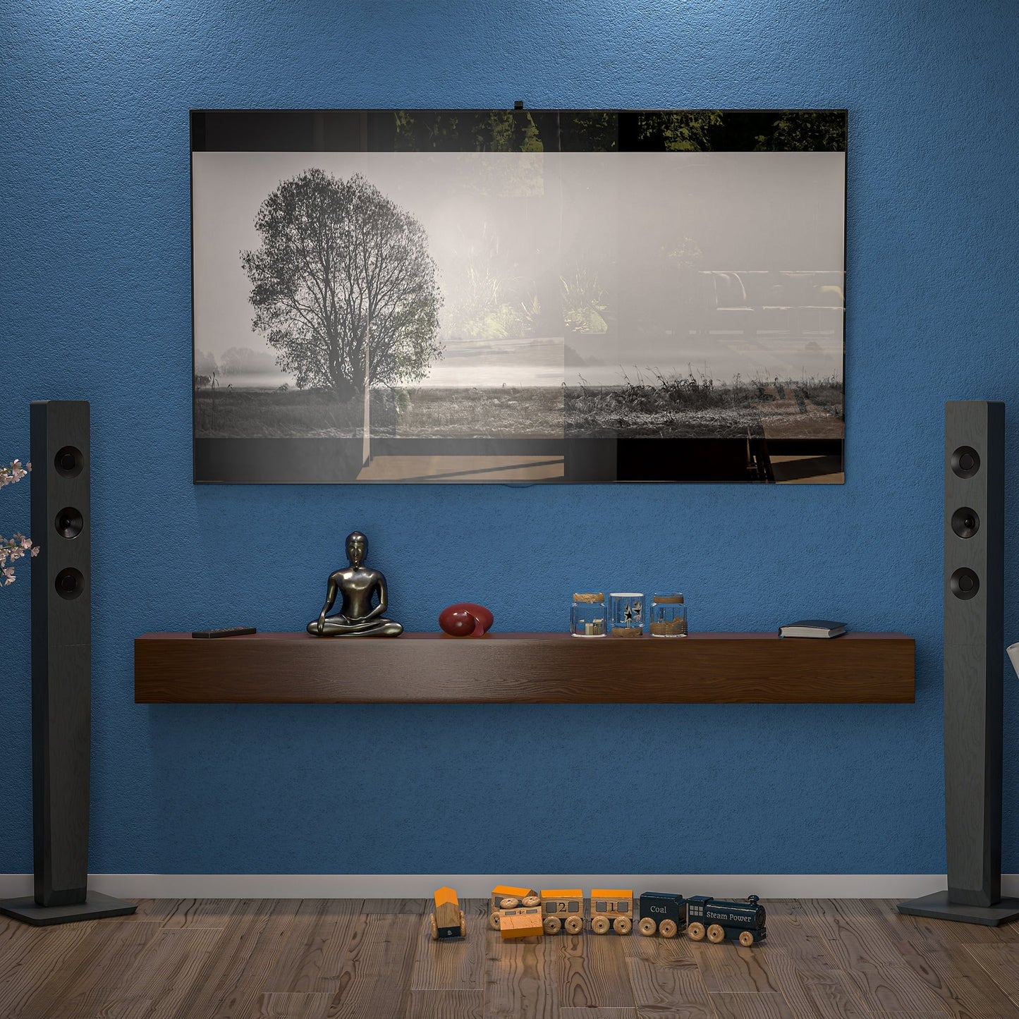 Étagère murale flottante pour cheminée en pin massif