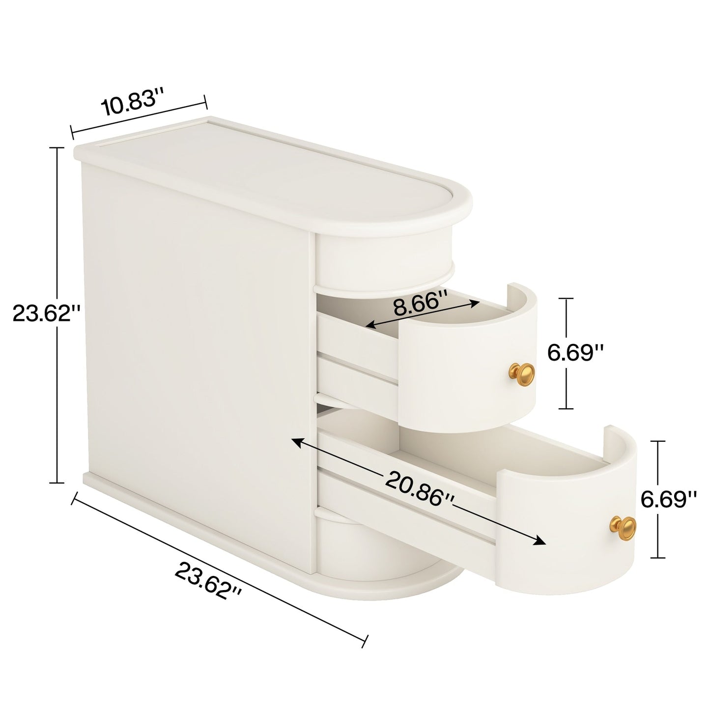 Table d'appoint en bois massif, table de chevet étroite à deux tiroirs, modèle Slim