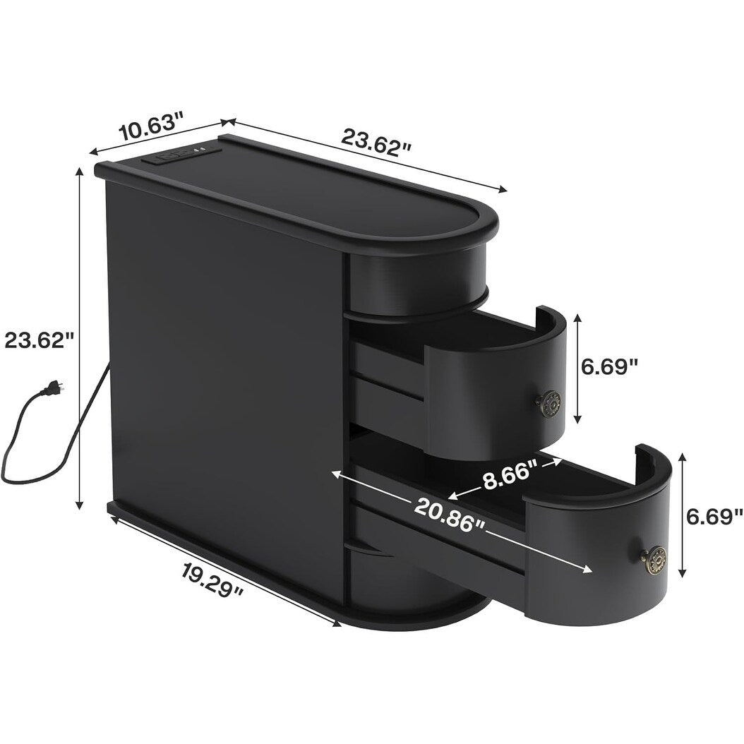Table d'appoint en bois massif, table de chevet étroite à deux tiroirs, modèle Slim