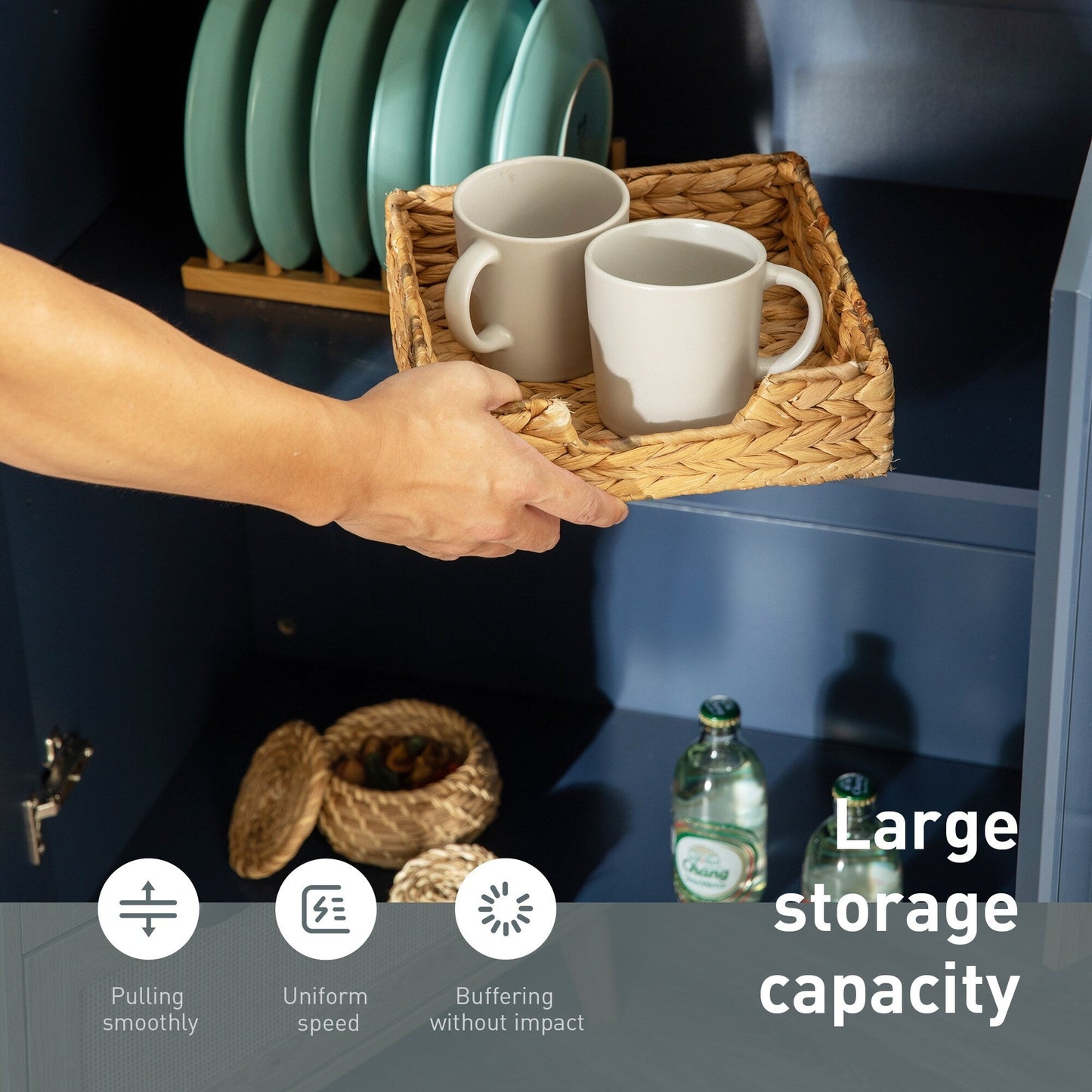 Chariot d'îlot de cuisine Sophia & William avec plateau rabattable et plateau en bois de caoutchouc, chariot de cuisine roulant avec grand placard de rangement