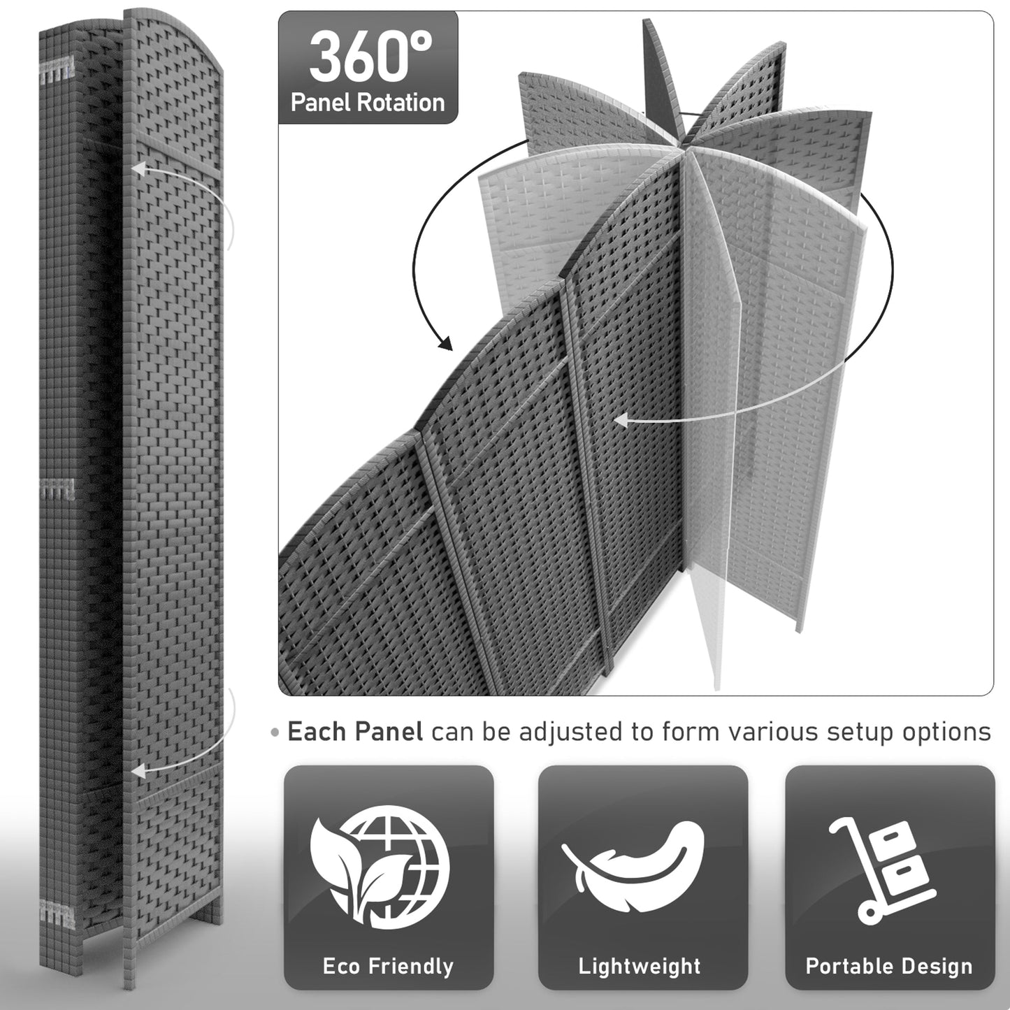 Sorbus Écran de séparation de pièce à 6 panneaux, grand écran de confidentialité, extra large, à double charnière, en maille tissée à la main, pliable - 6 pieds