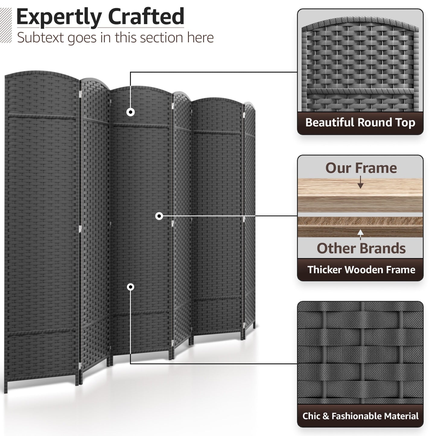 Sorbus Écran de séparation de pièce à 6 panneaux, grand écran de confidentialité, extra large, à double charnière, en maille tissée à la main, pliable - 6 pieds