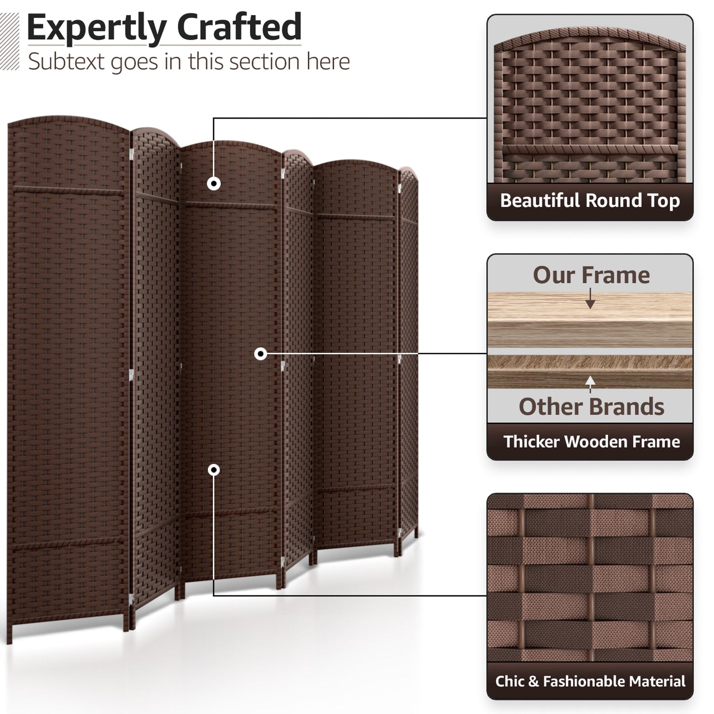 Sorbus Écran de séparation de pièce à 6 panneaux, grand écran de confidentialité, extra large, à double charnière, en maille tissée à la main, pliable - 6 pieds
