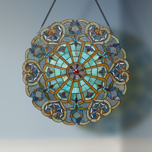 Panneau de vitrail victorien de 56 cm de haut de River of Goods