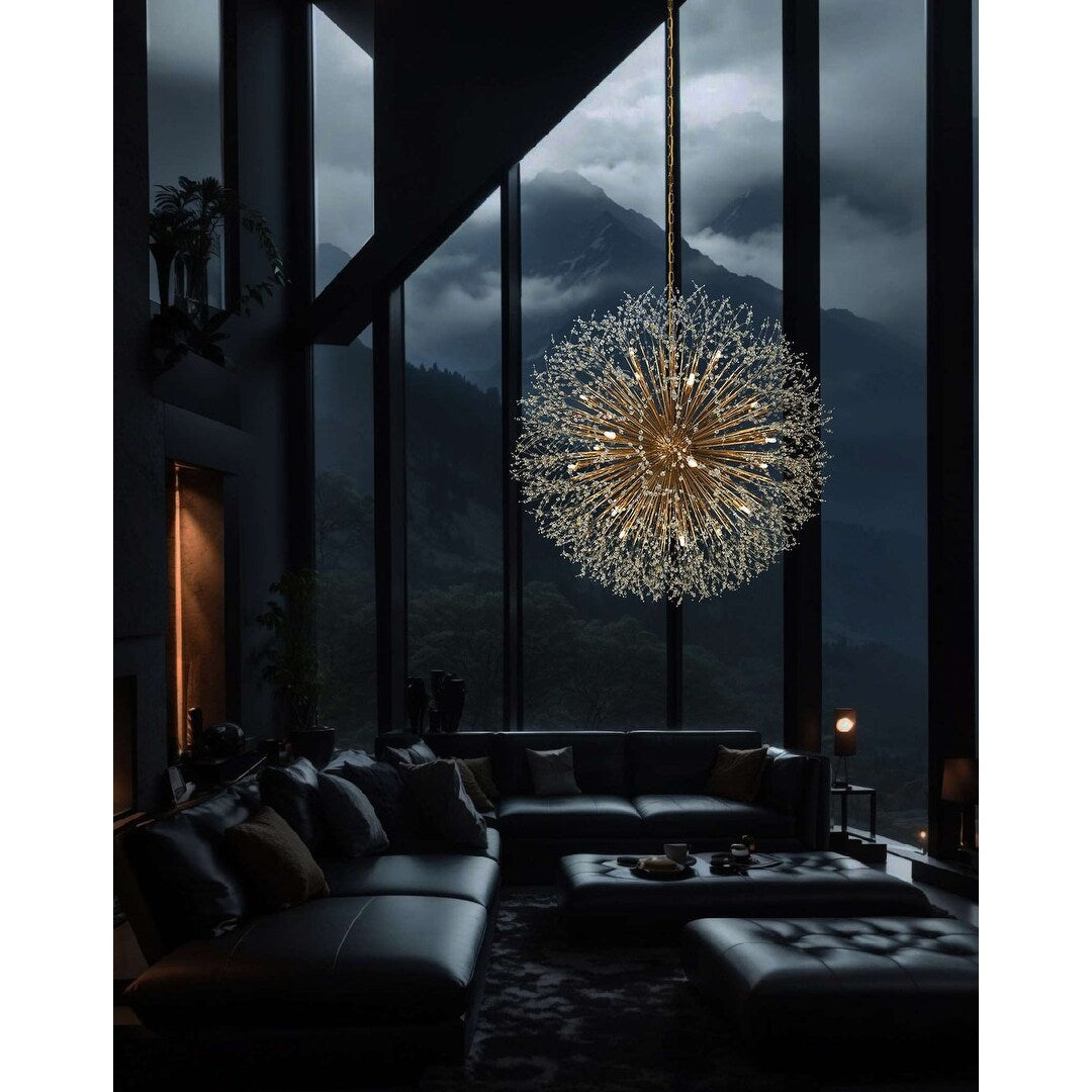 Luminaire suspendu en forme d'étoile de 47 pouces de large avec cristaux