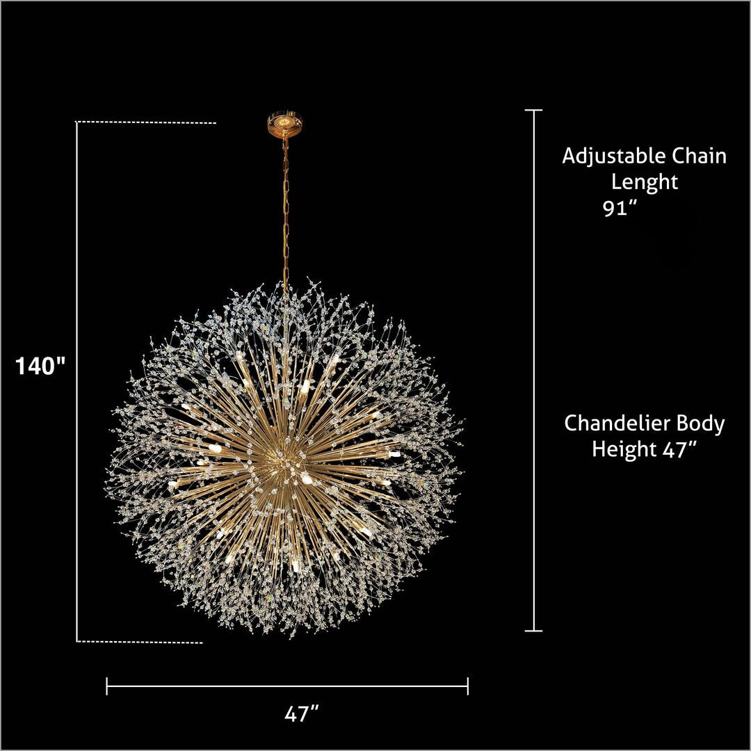 Luminaire suspendu en forme d'étoile de 47 pouces de large avec cristaux