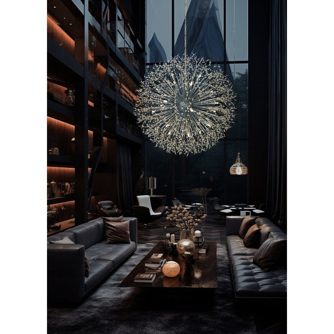 Luminaire suspendu en forme d'étoile de 47 pouces de large avec cristaux