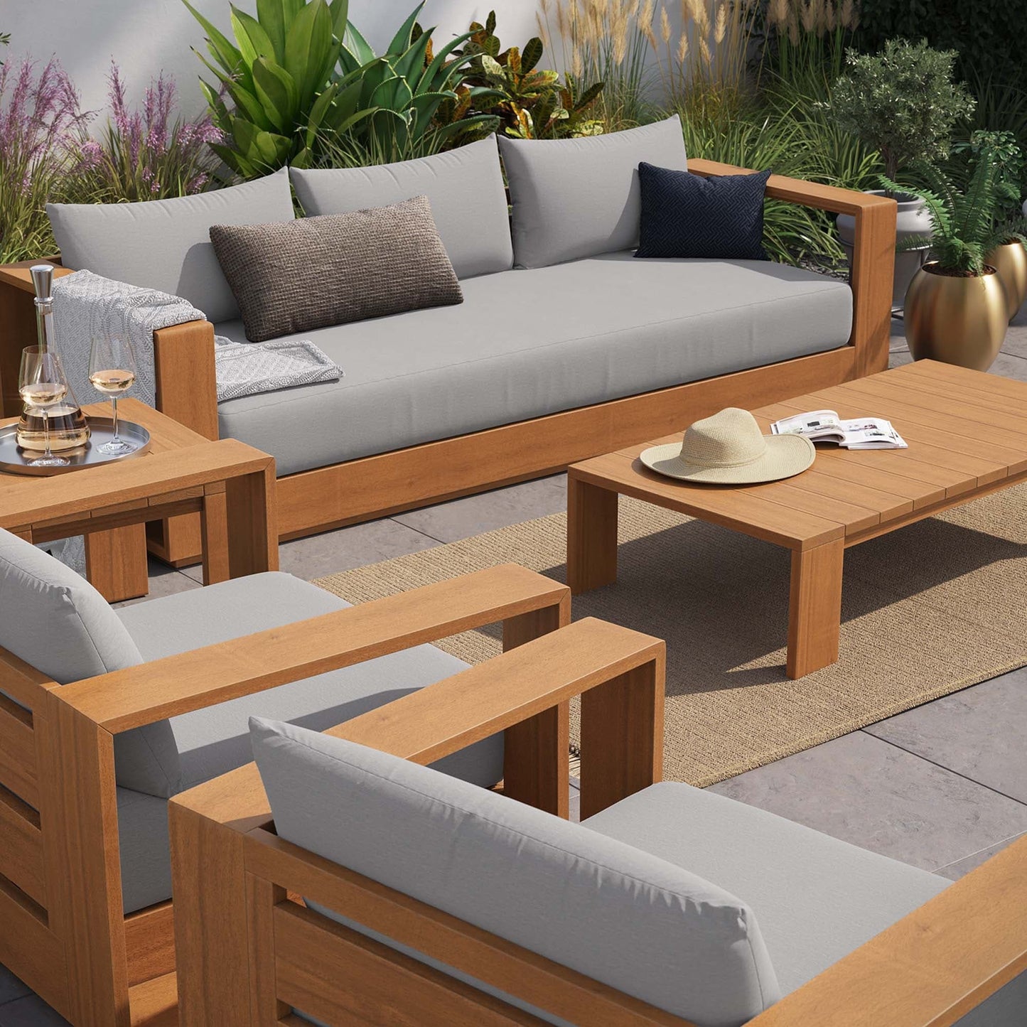Ensemble de meubles de jardin en acacia Tahoe pour terrasse, 5 pièces