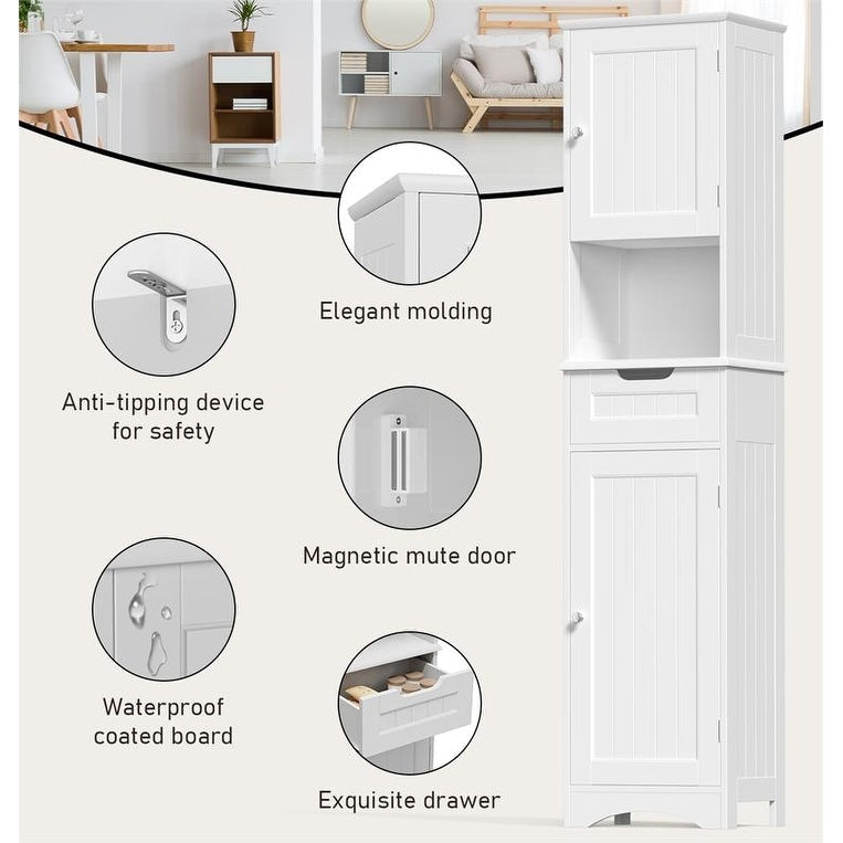 Armoire à linge de salle de bain étroite, 170 cm de hauteur, armoire de rangement à 5 niveaux en bois massif.