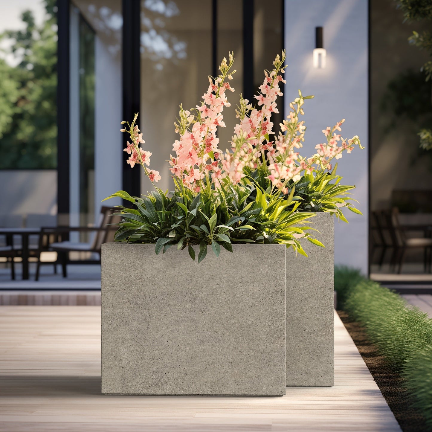 Grandes jardinières rectangulaires en béton / Grandes jardinières pour fleurs, pour intérieur et extérieur