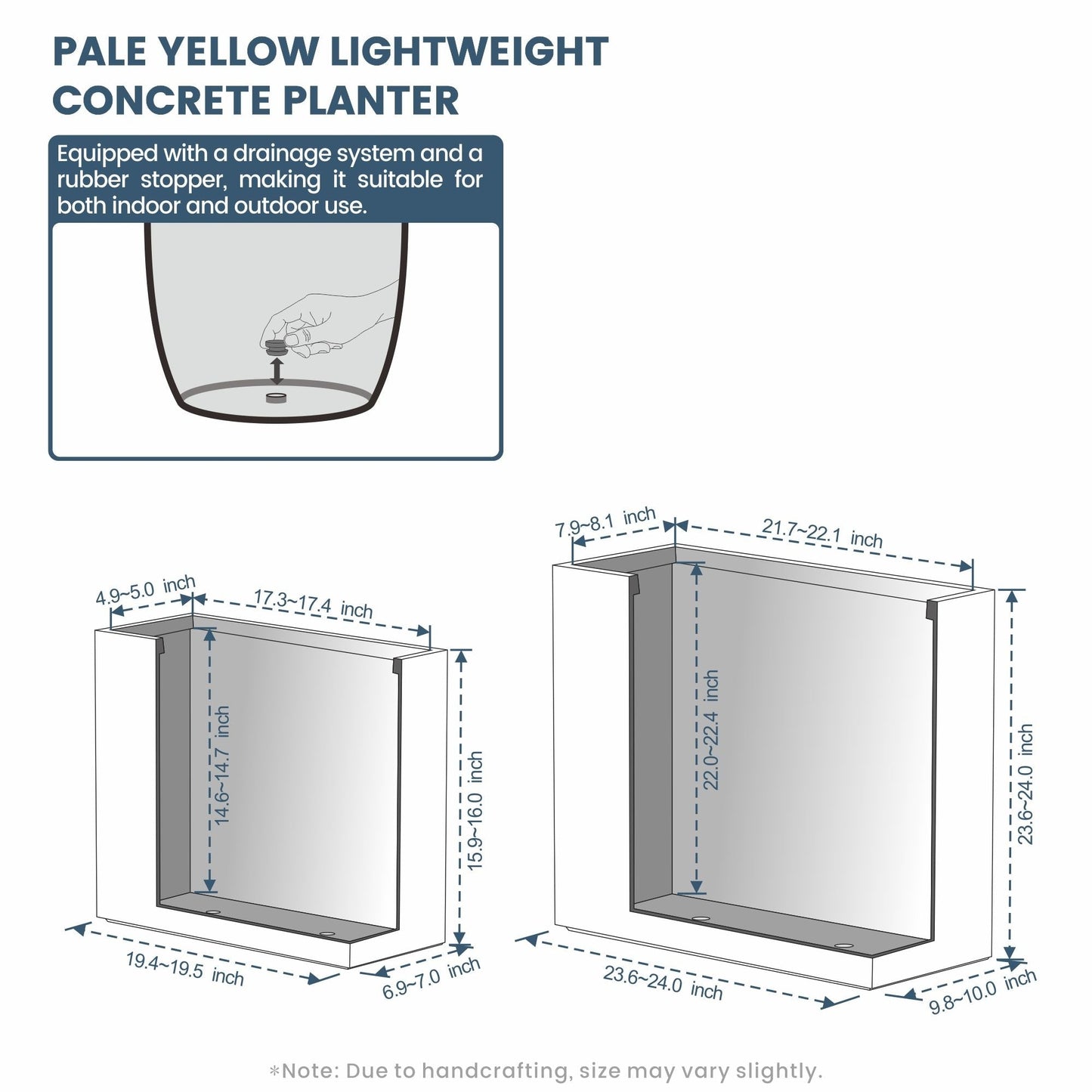 Grandes jardinières rectangulaires en béton / Grandes jardinières pour fleurs, pour intérieur et extérieur