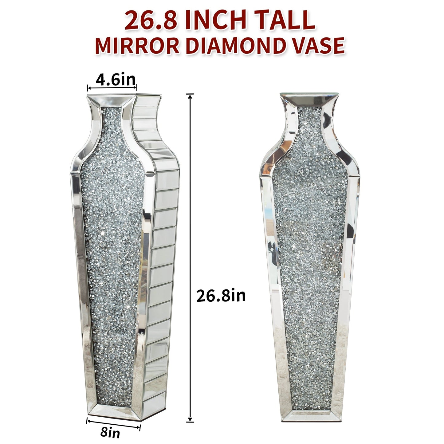 Grand vase de sol en verre concassé et décoré de diamants