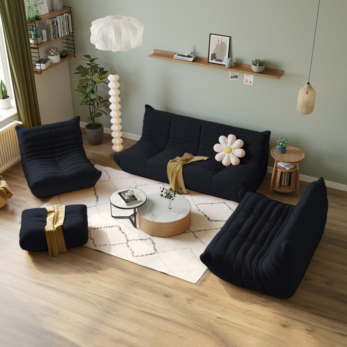 Ensembles de canapés et poufs en velours Teddy