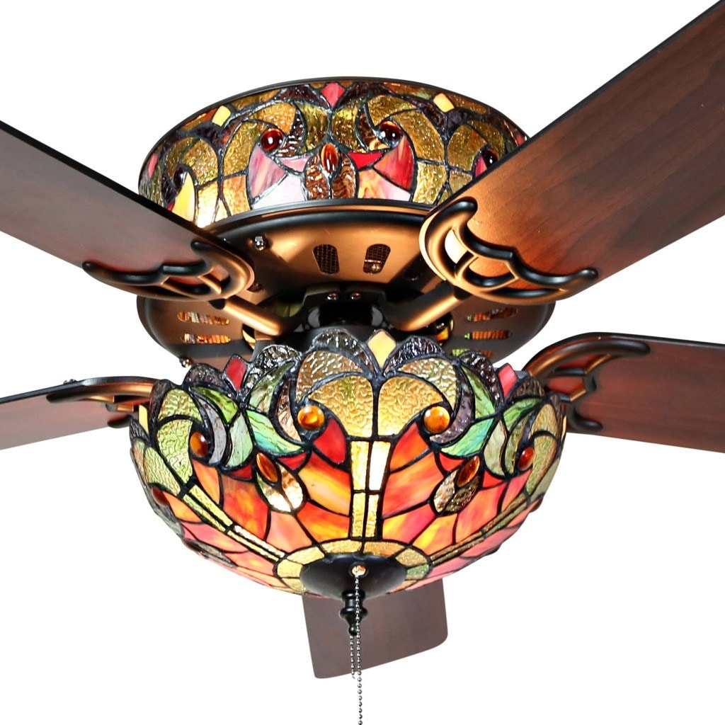 Ventilateur de plafond Halston en verre dépoli style Tiffany - Spice - 52L x 52W x 19H - 52L x 52W x 19H