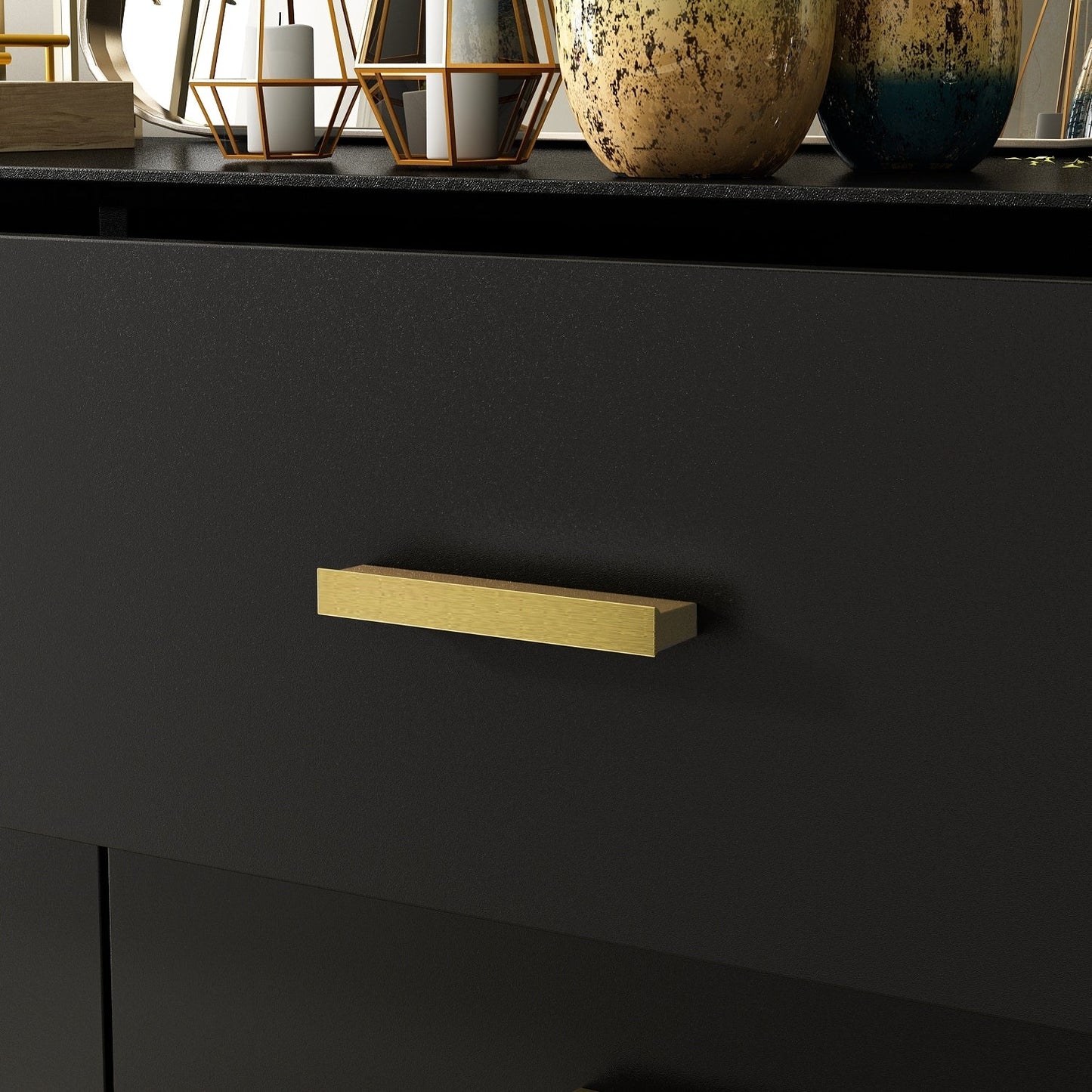 Commode double Timechee à 6 tiroirs, 120 cm de large, pieds en bois massif, laquée.