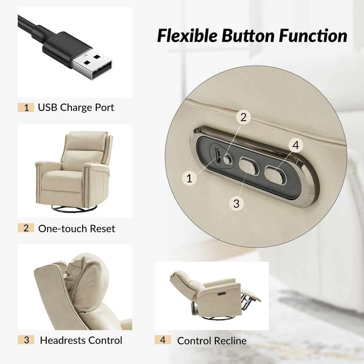 Ensemble de 2 fauteuils inclinables électriques pivotants et basculants Tobias de HULALA HOME