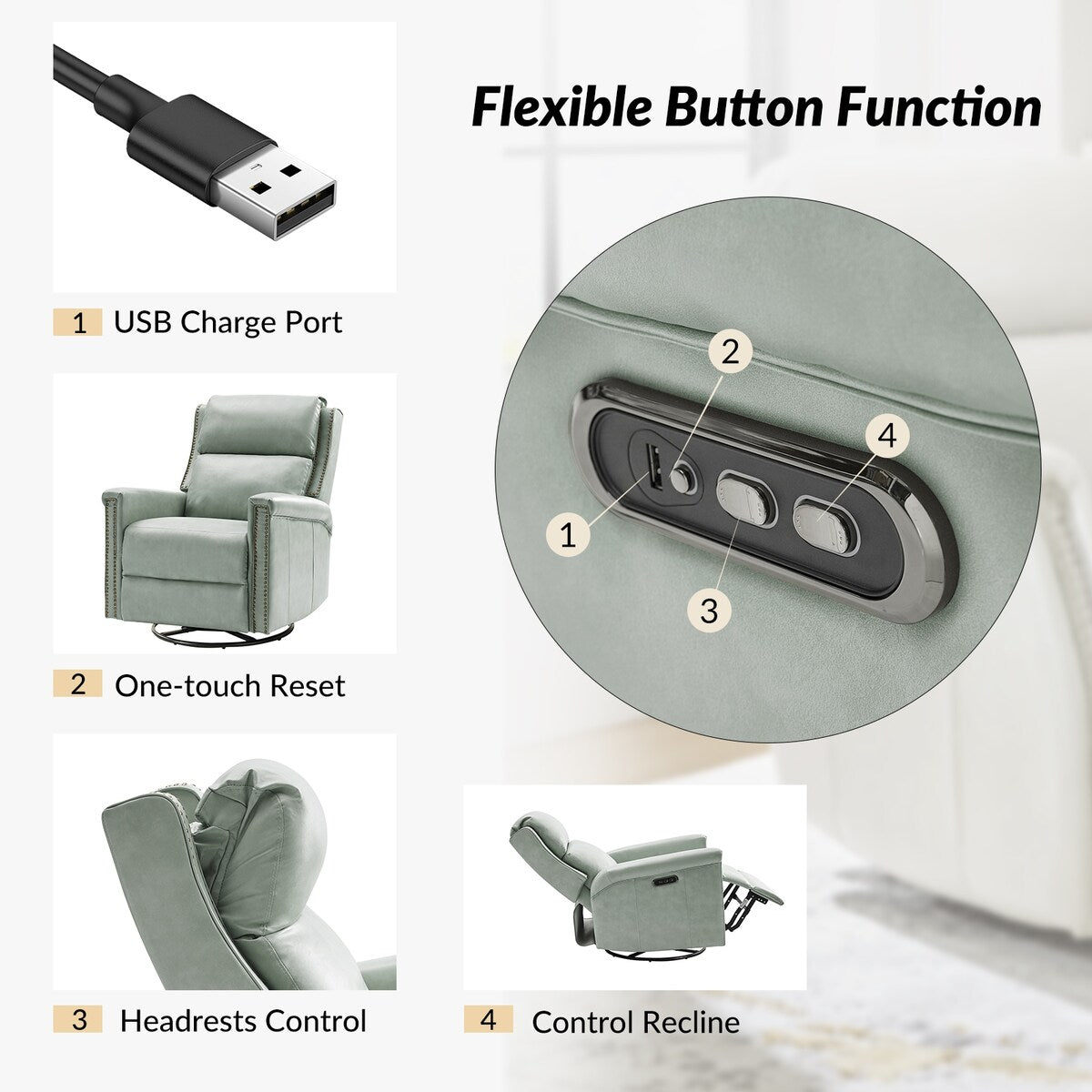 Ensemble de 2 fauteuils inclinables électriques pivotants et basculants Tobias de HULALA HOME