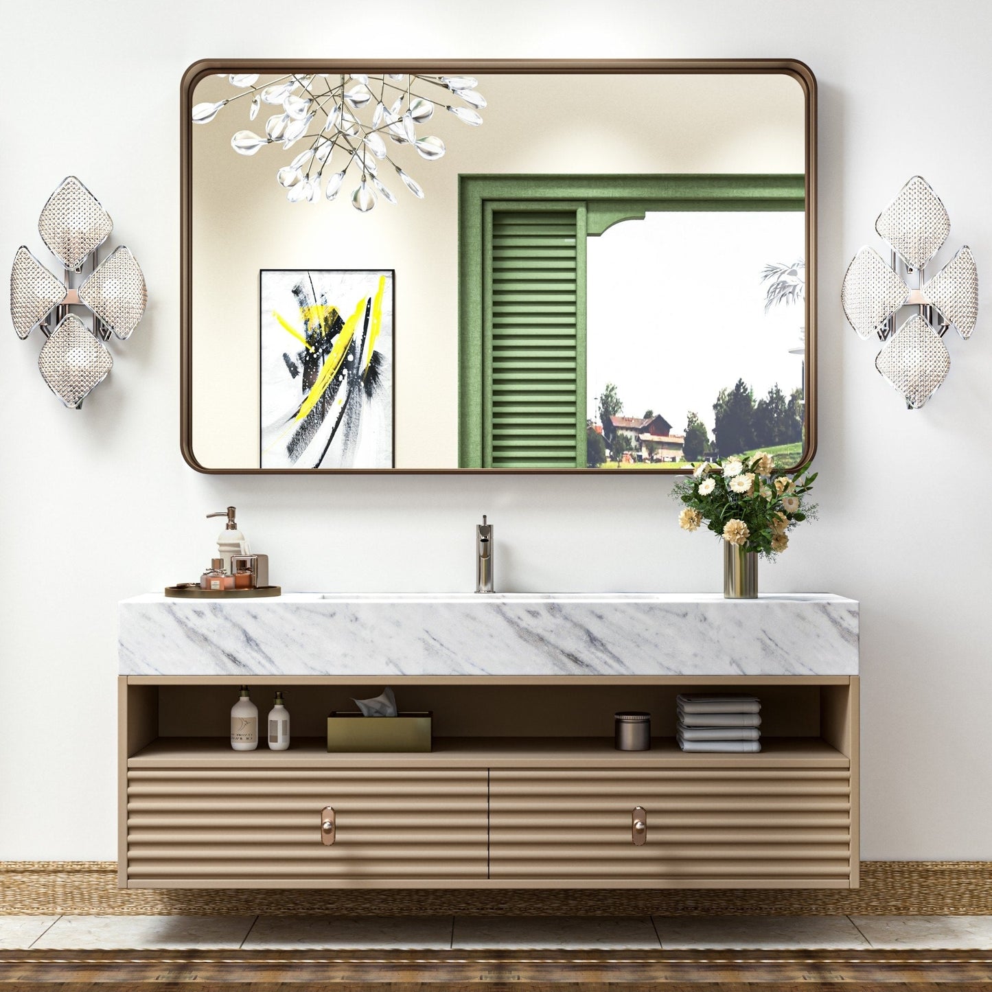 TokeShimi Miroir mural de salle de bain avec cadre métallique moderne