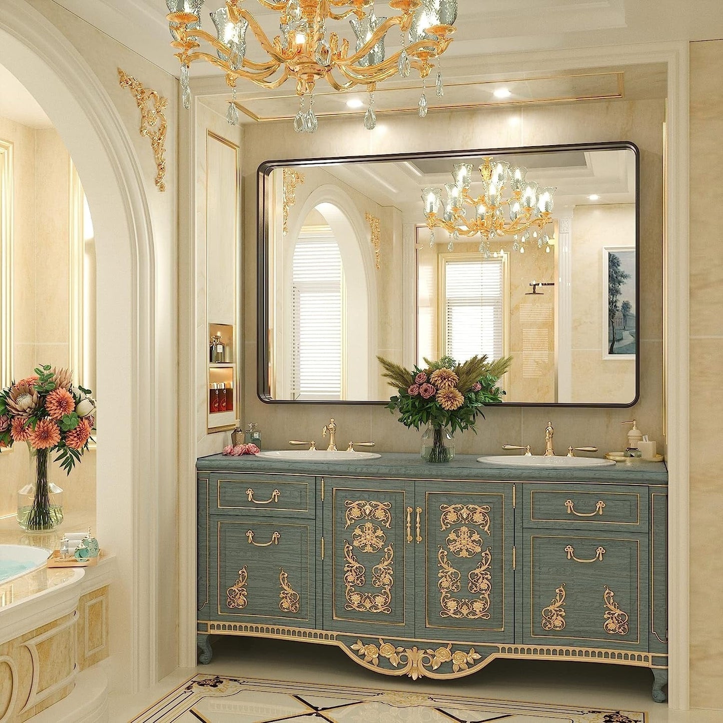 TokeShimi Miroir mural de salle de bain avec cadre métallique moderne