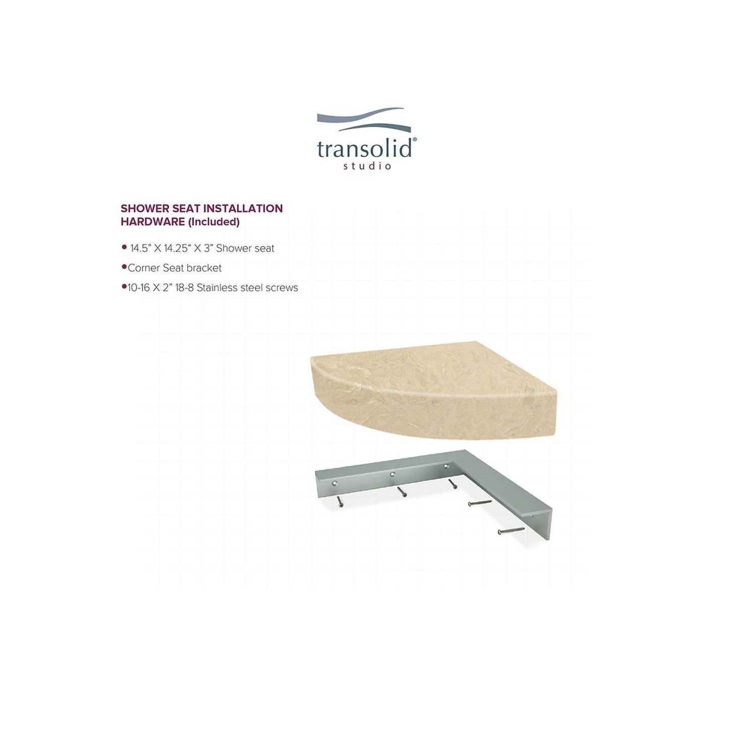 Transolid Studio, siège de douche d'angle mural en surface solide, 35,5 x 35,5 cm - 36,8 x 36,2 x 7,6 cm