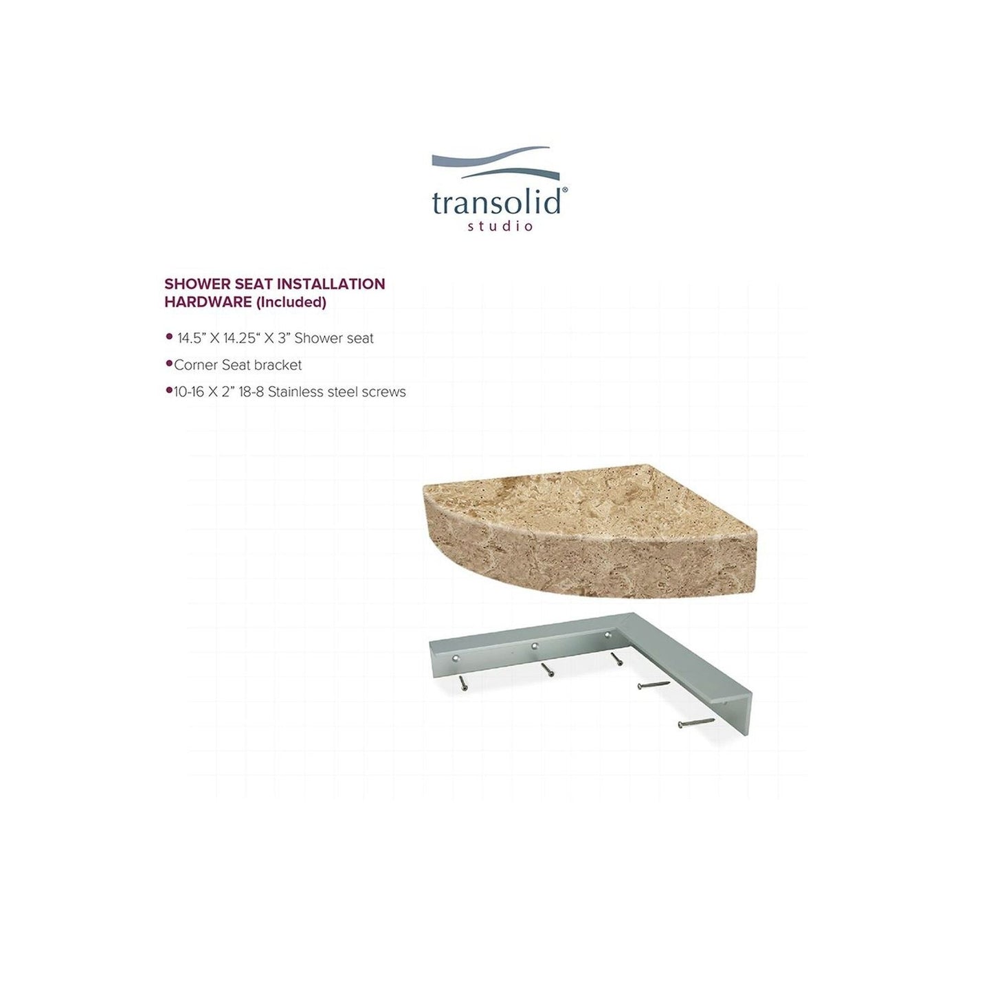 Transolid Studio, siège de douche d'angle mural en surface solide, 35,5 x 35,5 cm - 36,8 x 36,2 x 7,6 cm