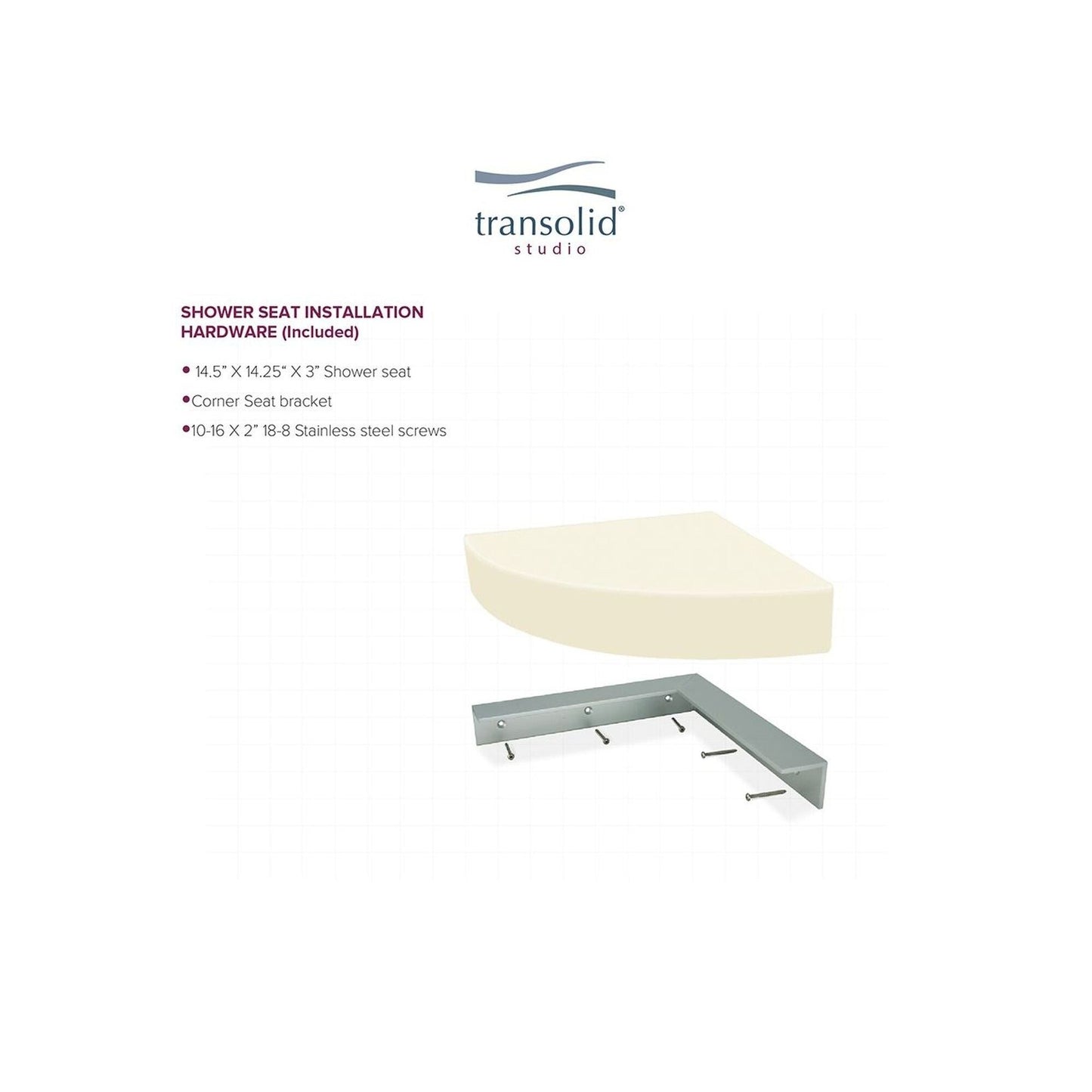 Transolid Studio, siège de douche d'angle mural en surface solide, 35,5 x 35,5 cm - 36,8 x 36,2 x 7,6 cm
