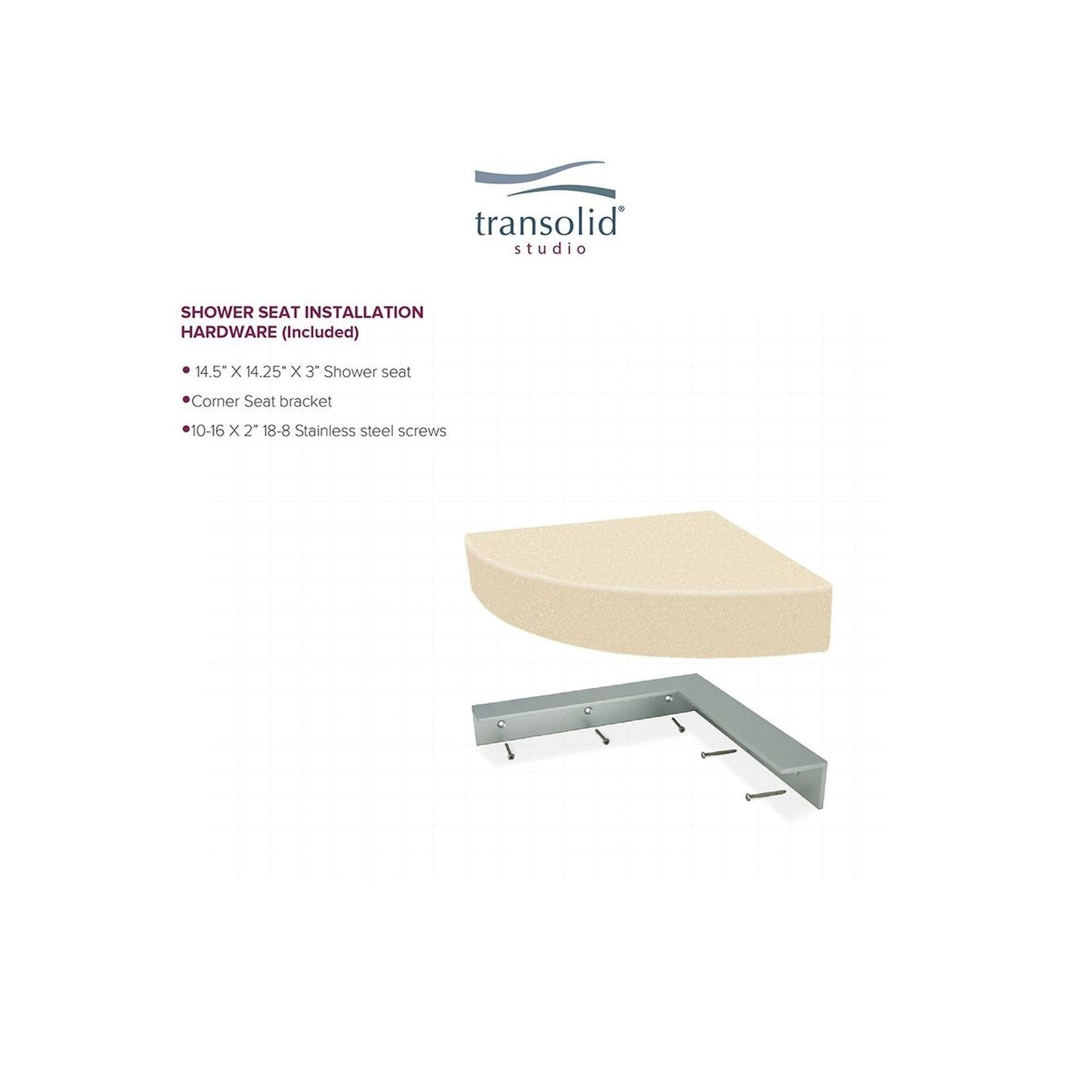 Transolid Studio, siège de douche d'angle mural en surface solide, 35,5 x 35,5 cm - 36,8 x 36,2 x 7,6 cm
