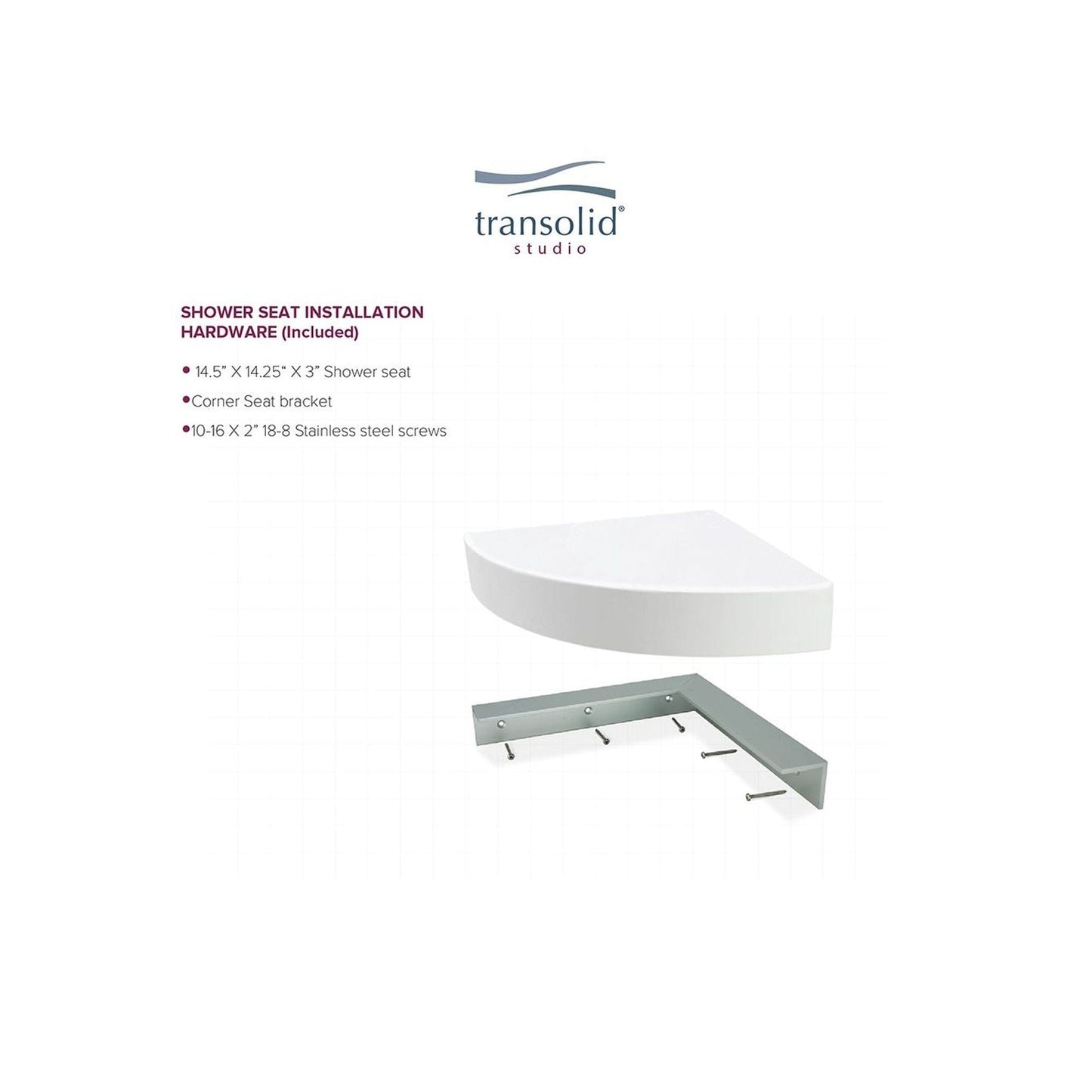 Transolid Studio, siège de douche d'angle mural en surface solide, 35,5 x 35,5 cm - 36,8 x 36,2 x 7,6 cm