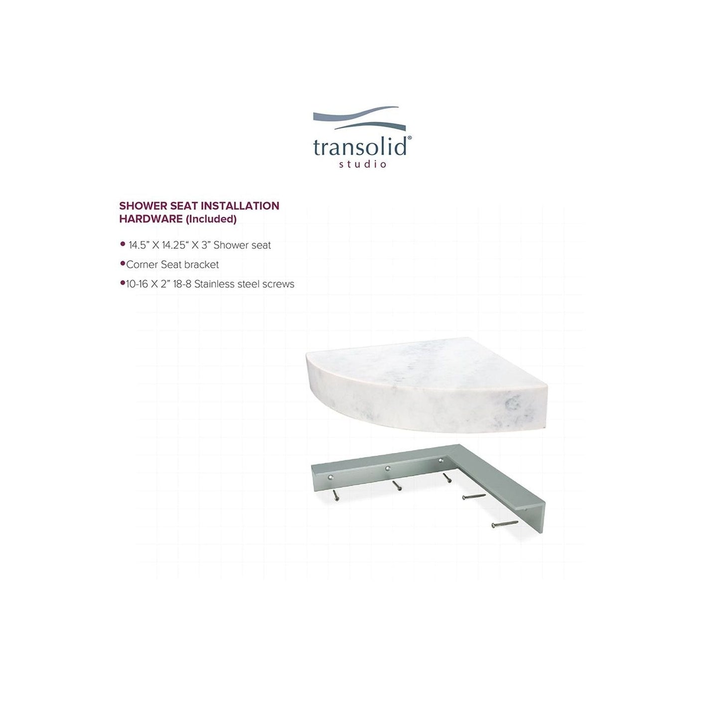 Transolid Studio, siège de douche d'angle mural en surface solide, 35,5 x 35,5 cm - 36,8 x 36,2 x 7,6 cm
