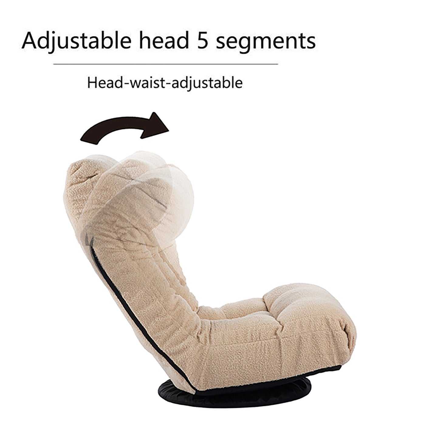 Ensemble de fauteuil inclinable sans accoudoirs, recouvert de tissu, avec repose-pieds et repose-tête réglable.