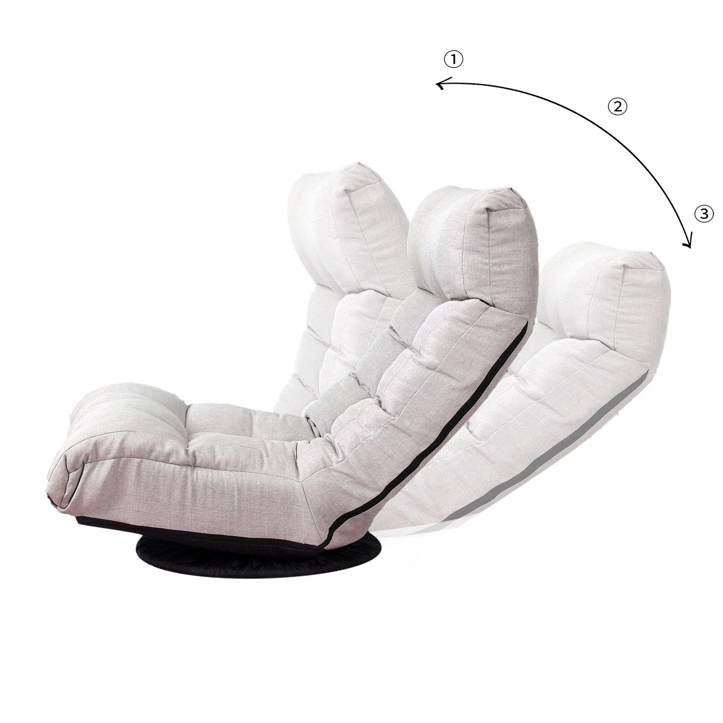 Ensemble de fauteuil inclinable sans accoudoirs, recouvert de tissu, avec repose-pieds et repose-tête réglable.