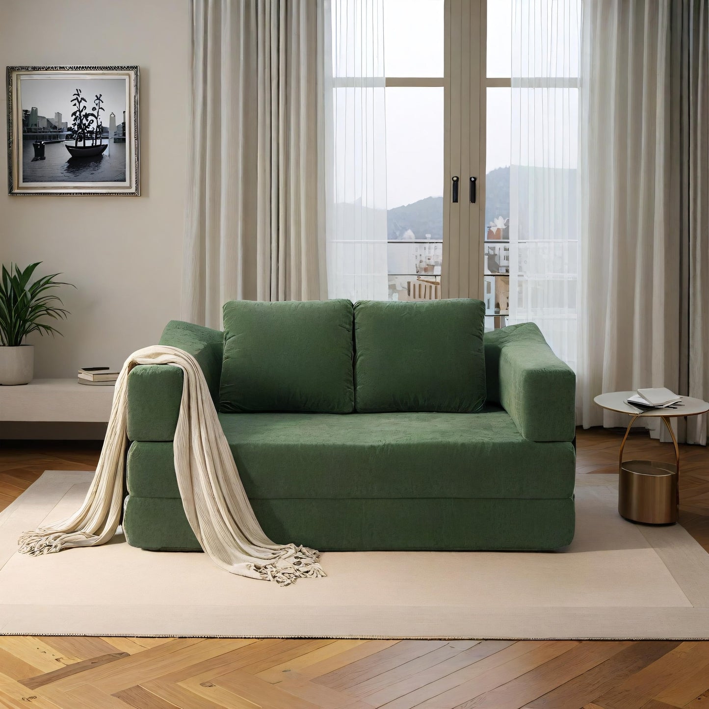 Canapé-lit convertible rembourré de 70,87 pouces, chaise convertible, canapé de sol confortable pour salon, chambre à coucher, tissu chenille.