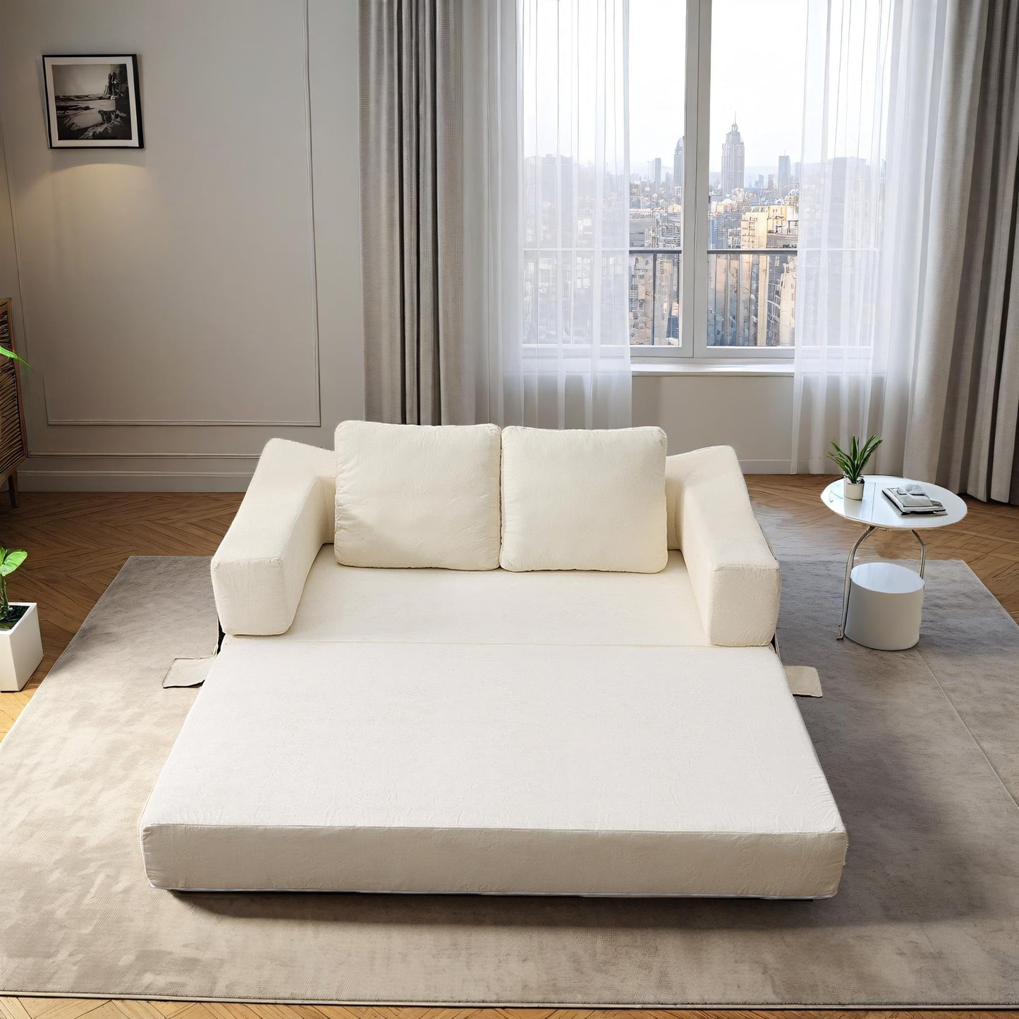 Canapé-lit convertible rembourré de 70,87 pouces, chaise convertible, canapé de sol confortable pour salon, chambre à coucher, tissu chenille.