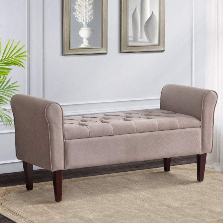 Banc de rangement capitonné, banc avec accoudoirs, banc d'entrée avec couvercle rabattable, 50,4 pouces.