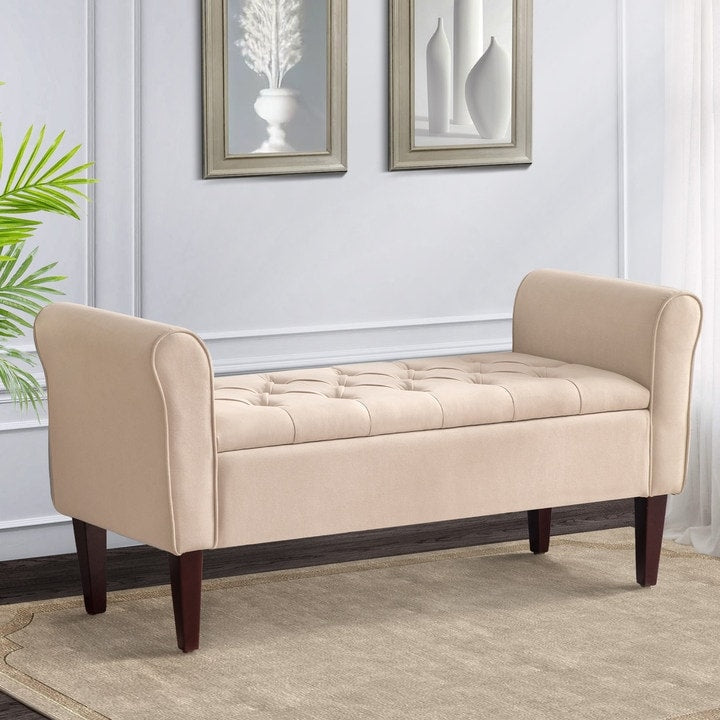 Banc de rangement capitonné, banc avec accoudoirs, banc d'entrée avec couvercle rabattable, 50,4 pouces.