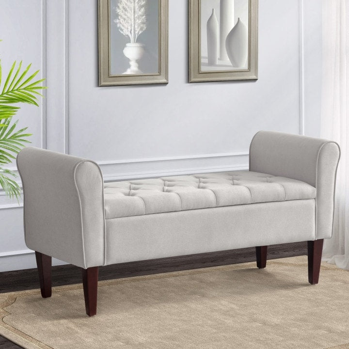 Banc de rangement capitonné, banc avec accoudoirs, banc d'entrée avec couvercle rabattable, 50,4 pouces.