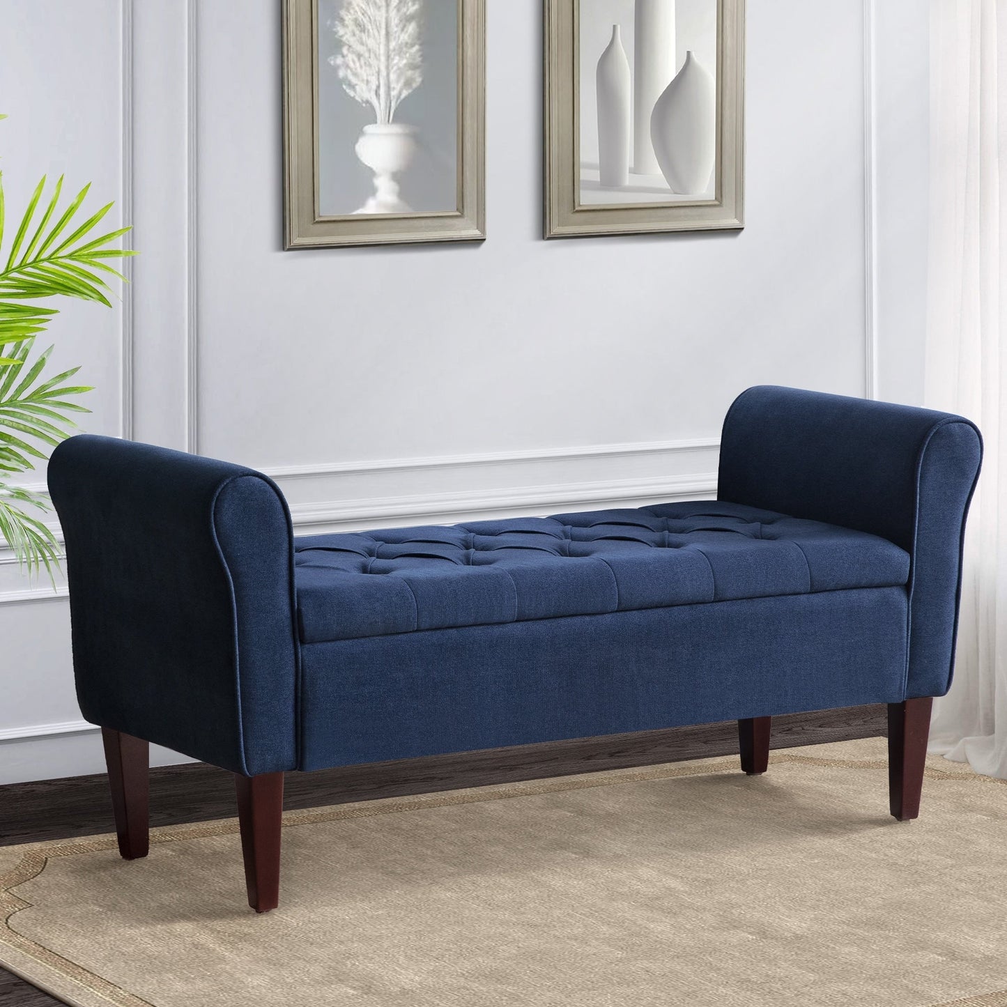 Banc de rangement capitonné, banc avec accoudoirs, banc d'entrée avec couvercle rabattable, 50,4 pouces.