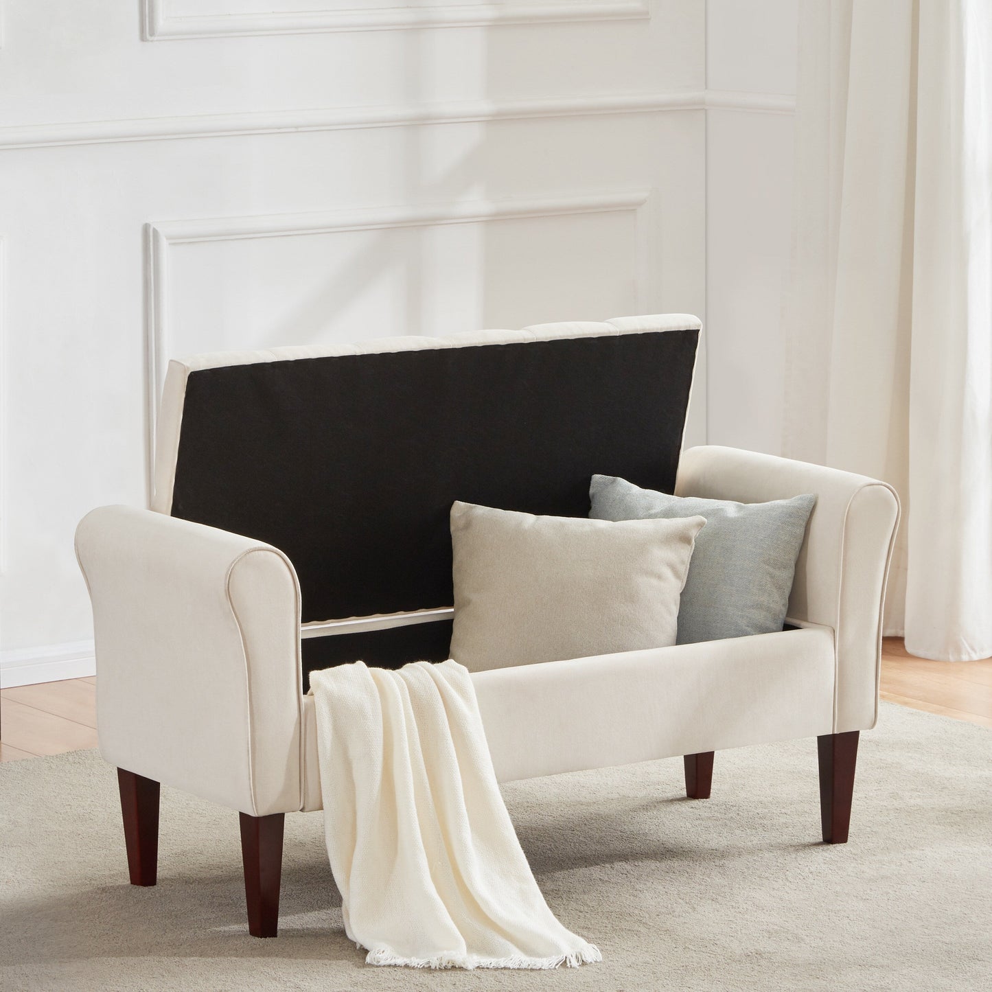 Banc de rangement capitonné, banc avec accoudoirs, banc d'entrée avec couvercle rabattable, 50,4 pouces.